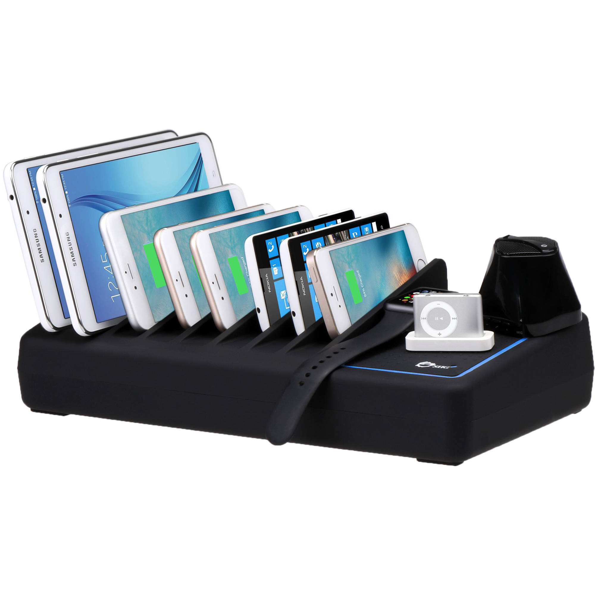 SIIG 10-port USB charging station with ambient light deck for desktop device charging — view 4