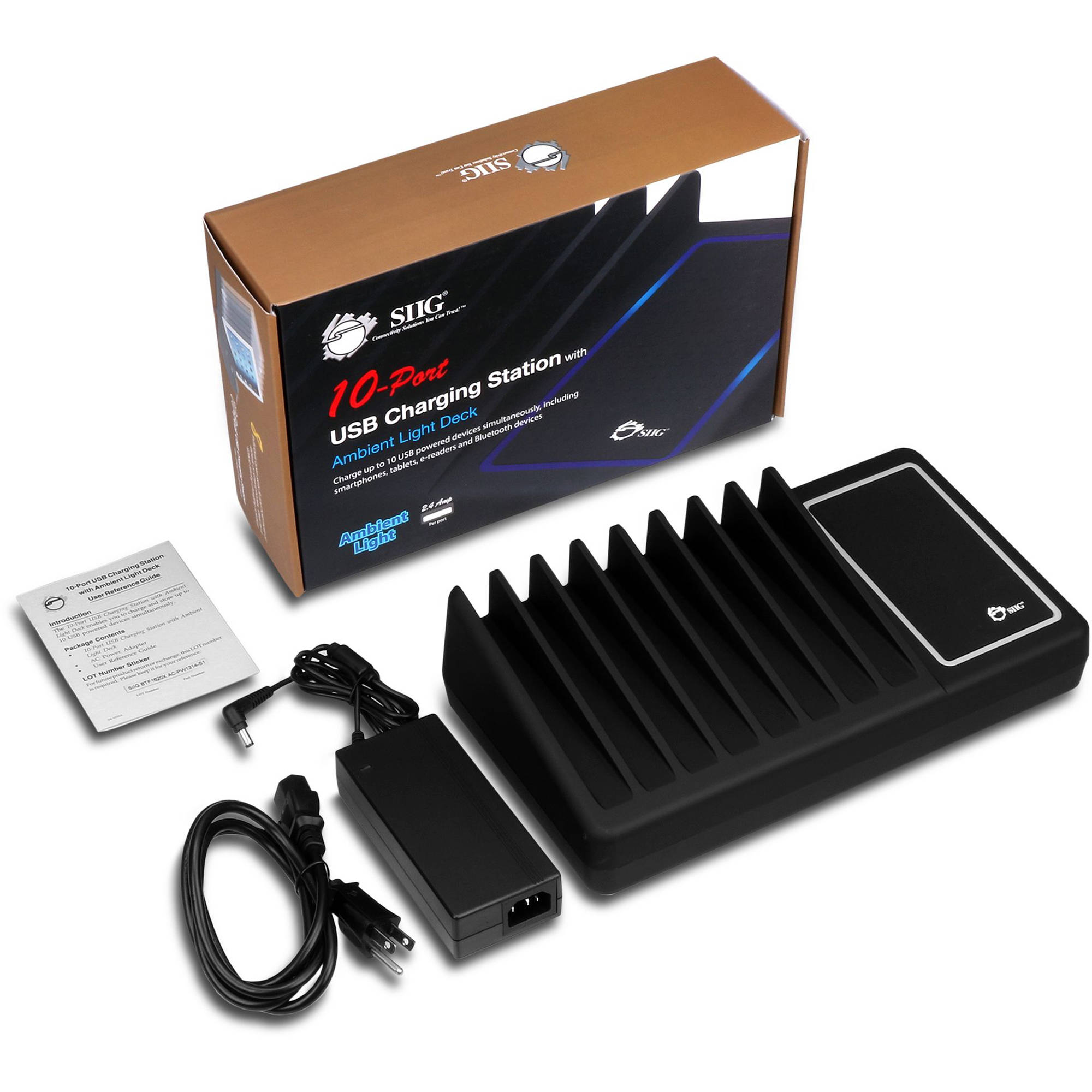 SIIG 10-port USB charging station with ambient light deck for desktop device charging — view 6