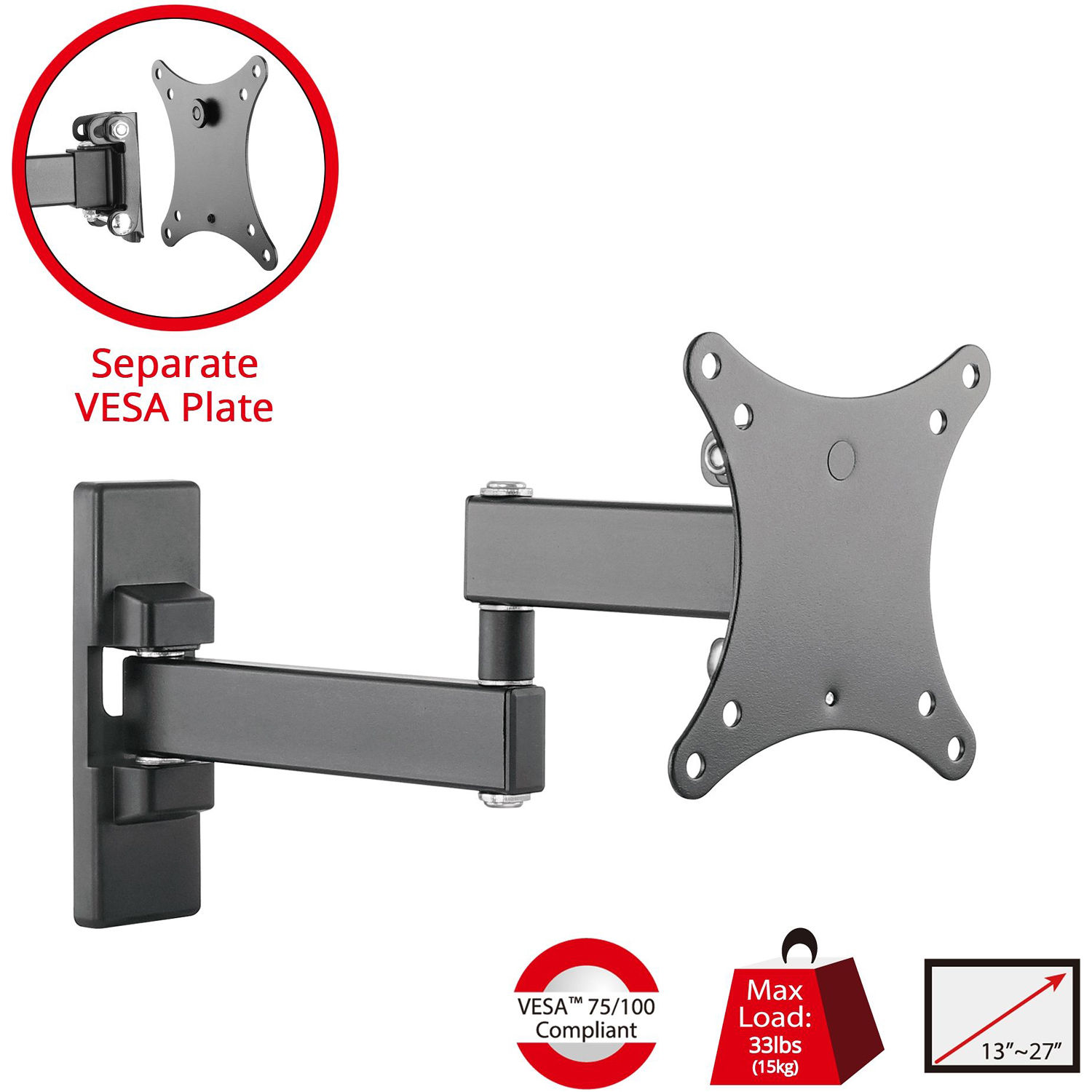 Dual-arm articulating LCD TV wall mount for flexible screen positioning — view 2