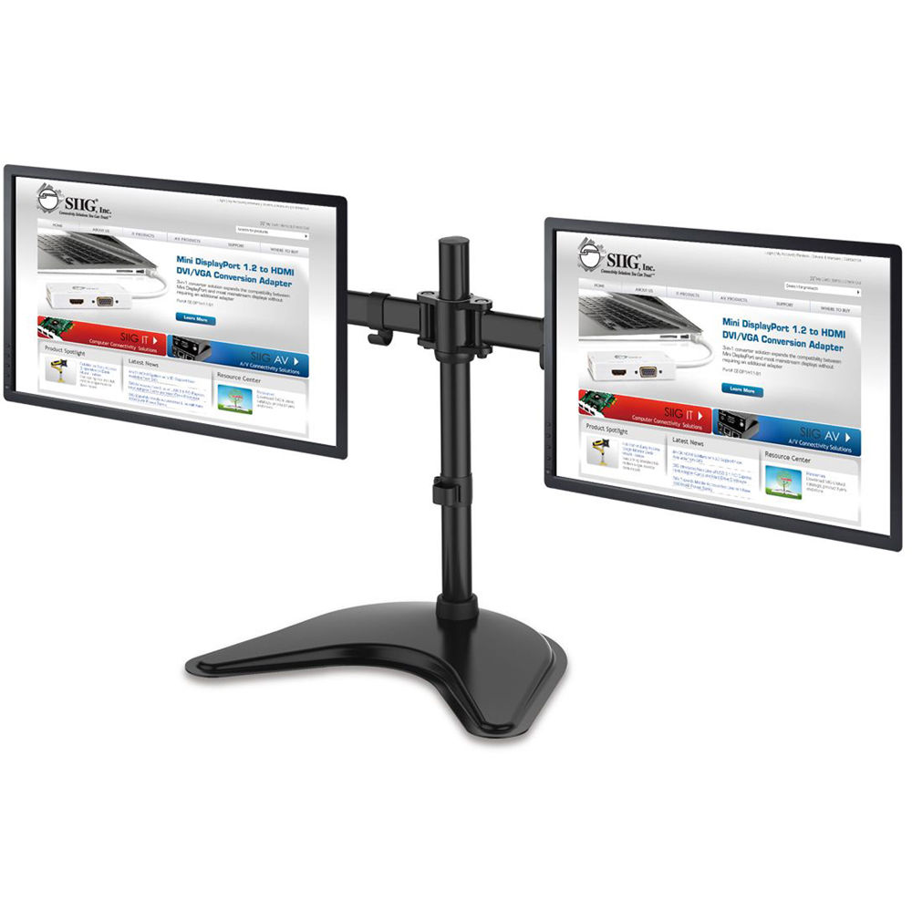 SIIG freestanding dual monitor desk stand with articulated arms for two 13-inch to 27-inch displays — view 2