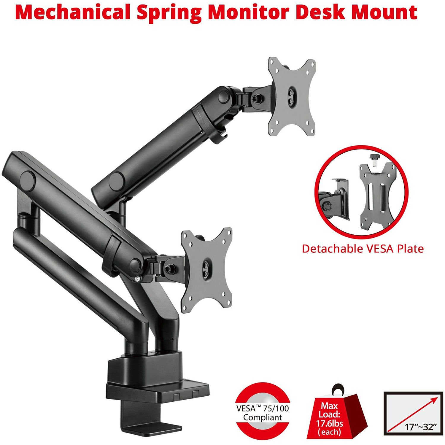 SIIG aluminum spring-assisted dual monitor desk arm with full-motion adjustment — view 2