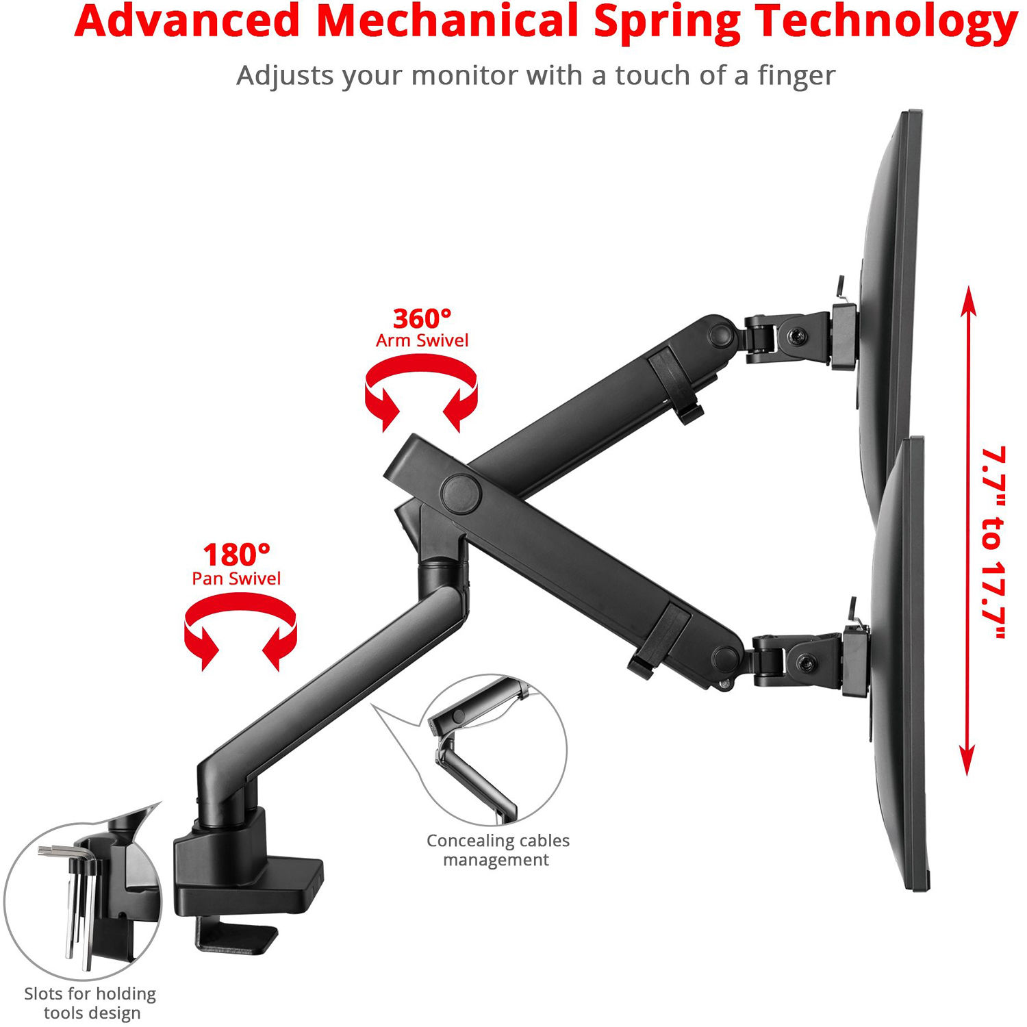 SIIG aluminum spring-assisted dual monitor desk arm with full-motion adjustment — view 3