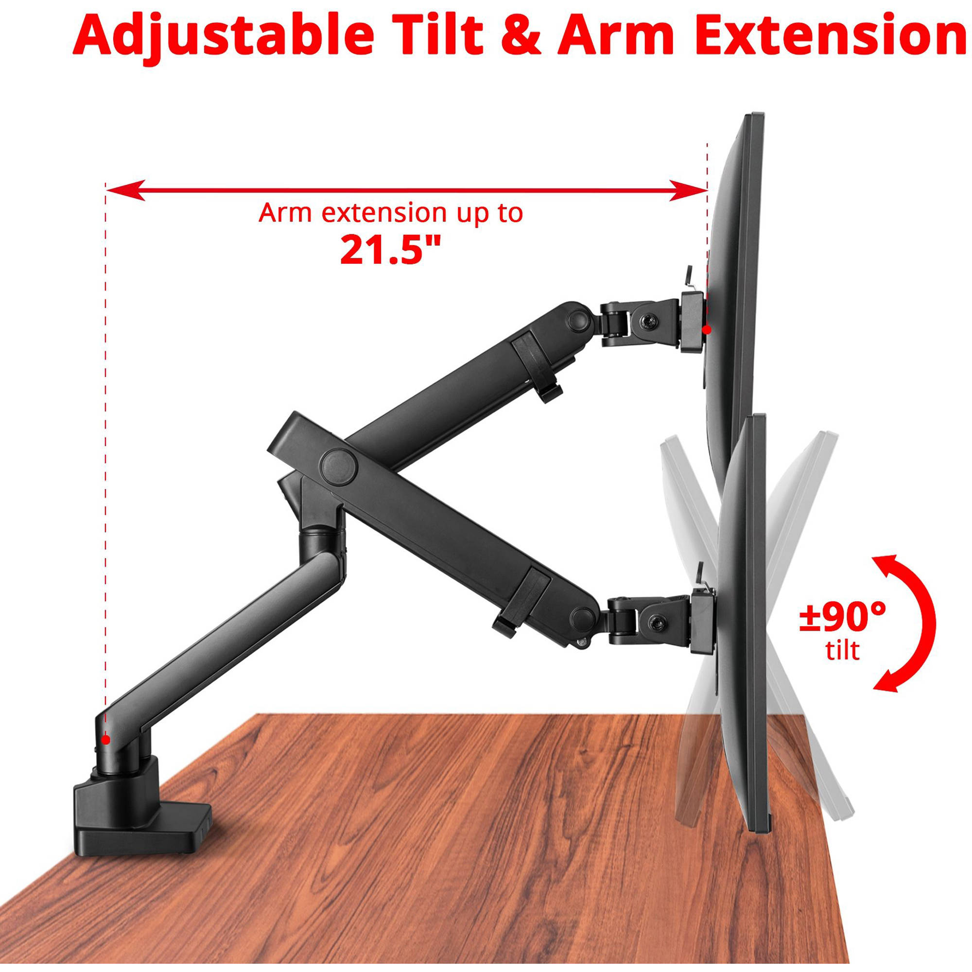 SIIG aluminum spring-assisted dual monitor desk arm with full-motion adjustment — view 4