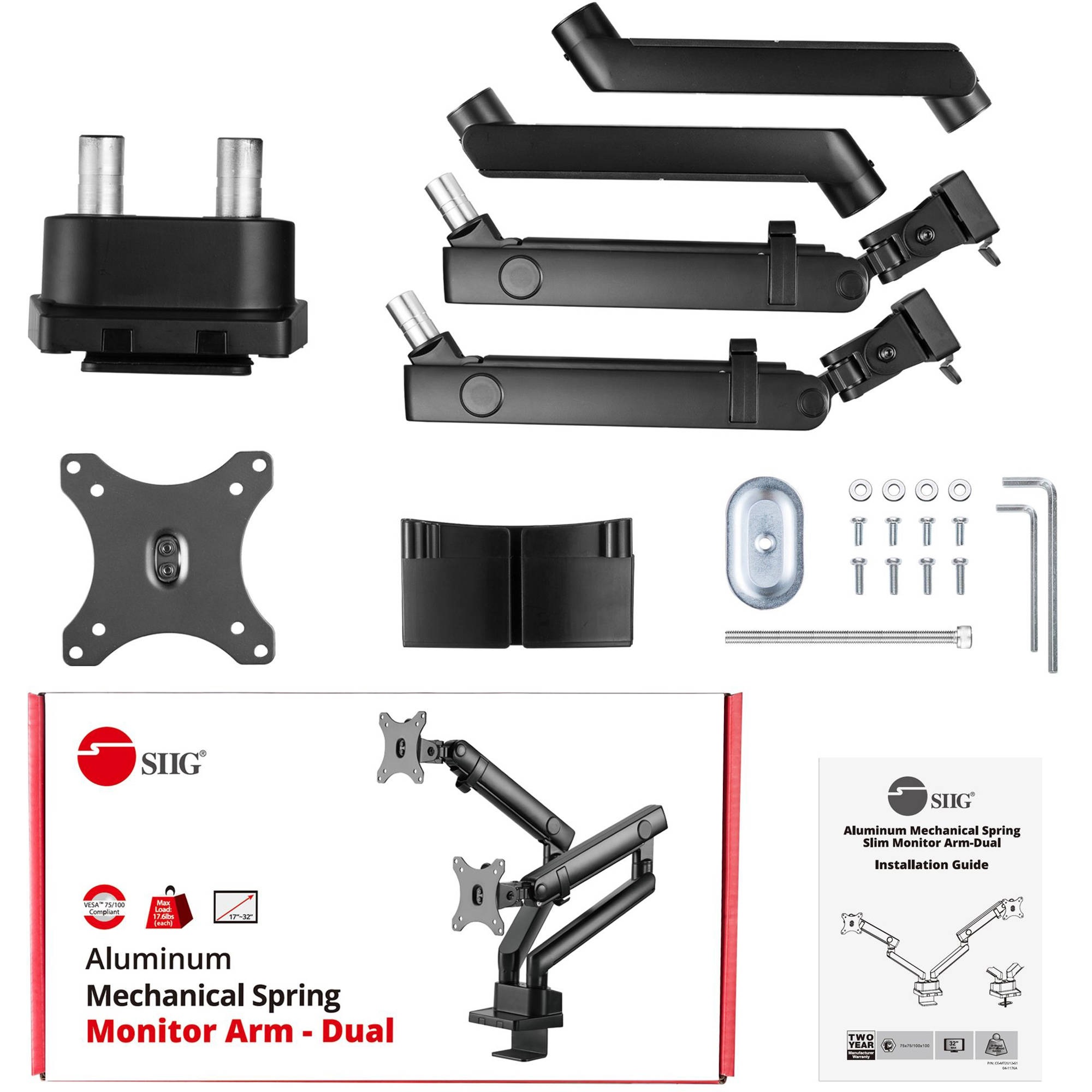 SIIG aluminum spring-assisted dual monitor desk arm with full-motion adjustment — view 8