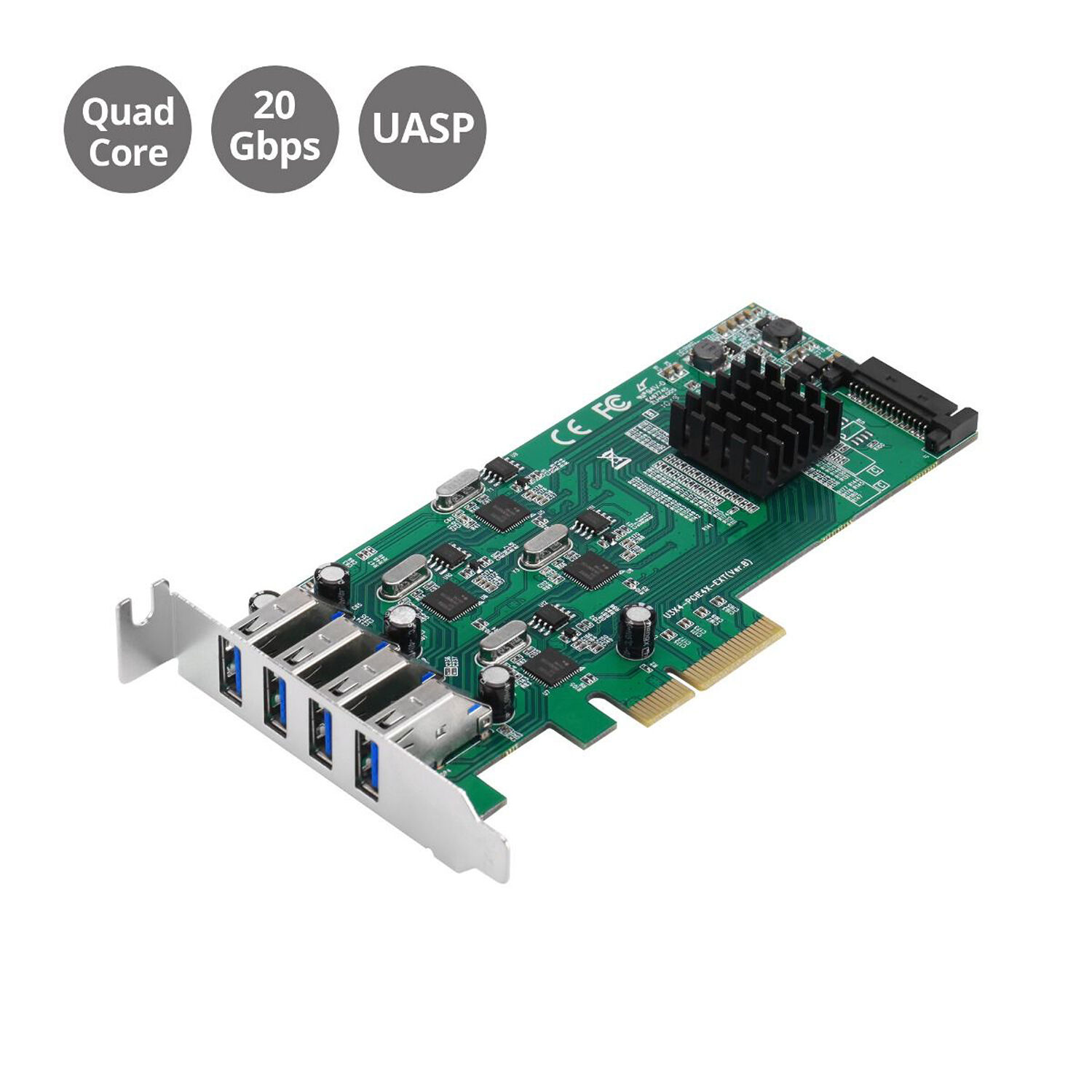 SIIG JU-P40811-S1 internal 4-port USB 3.0 PCIe expansion card with Type-A ports — view 2
