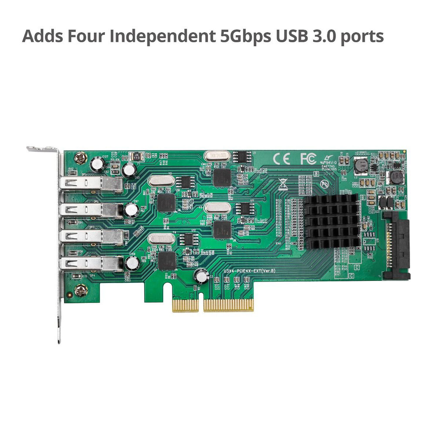 SIIG JU-P40811-S1 internal 4-port USB 3.0 PCIe expansion card with Type-A ports — view 3