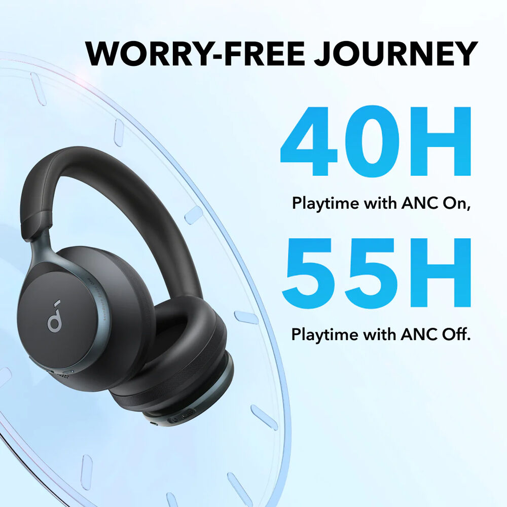 soundcore Space One Black wireless over-ear headset with boom microphone and active noise cancellation — view 2
