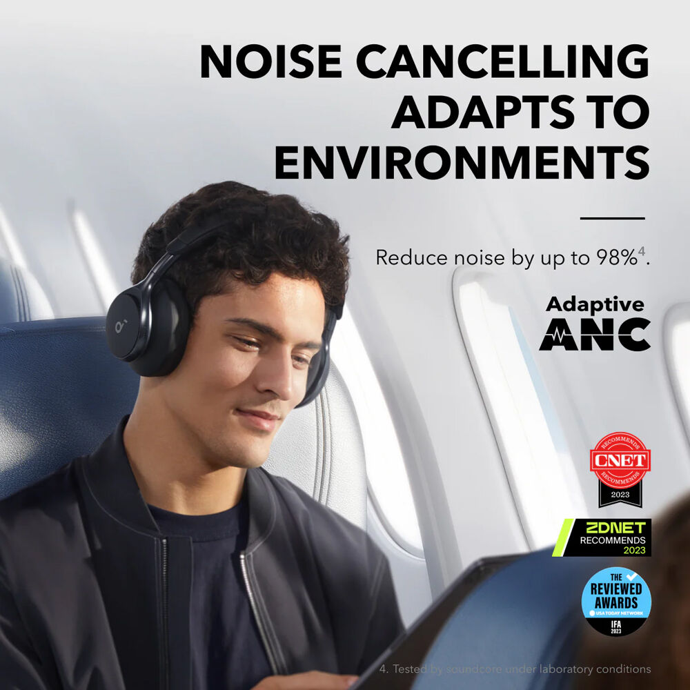 soundcore Space One Black wireless over-ear headset with boom microphone and active noise cancellation — view 5