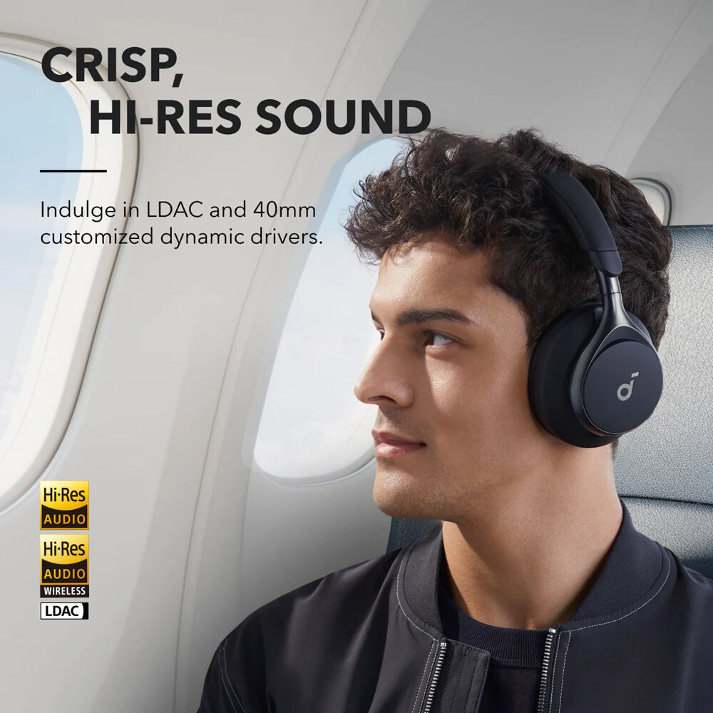 soundcore Space One Black wireless over-ear headset with boom microphone and active noise cancellation — view 6