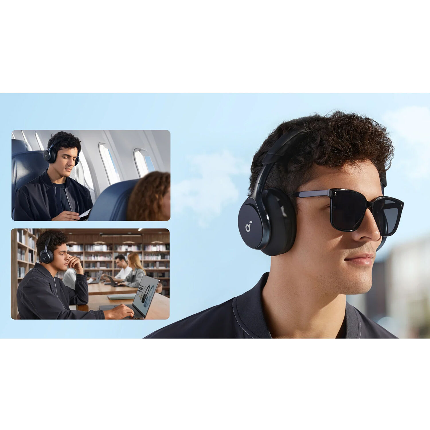 soundcore Space One Black wireless over-ear headset with boom microphone and active noise cancellation — view 8