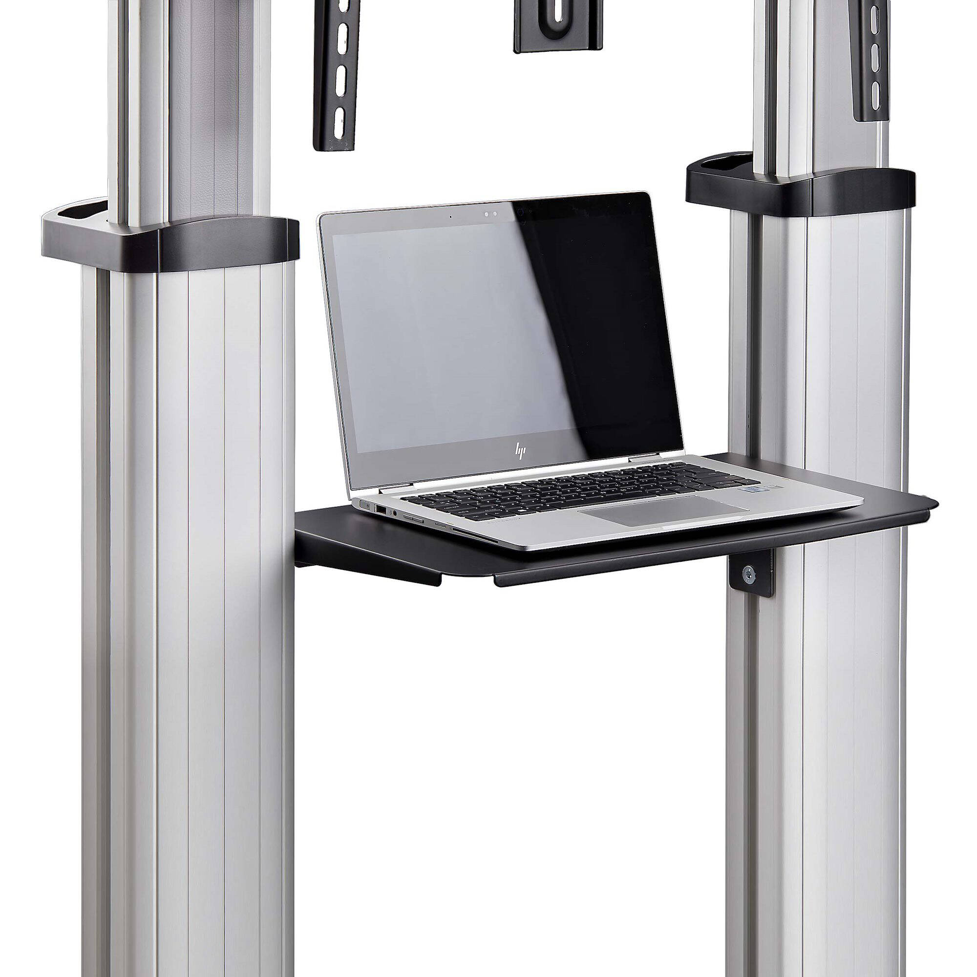 StarTech rolling TV cart portable mount for 60 to 100 inch displays with lockable wheels and adjustable shelves — view 10
