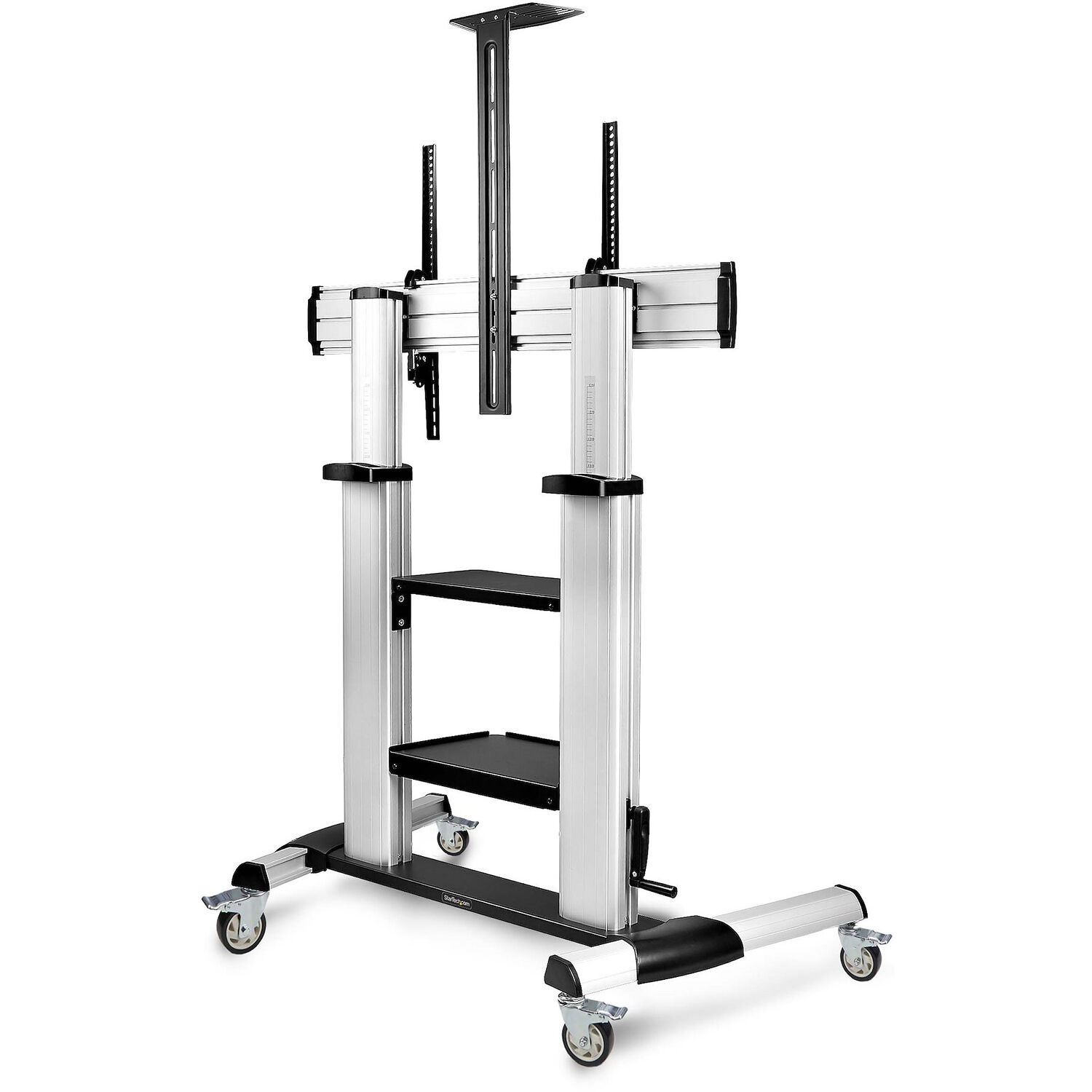 StarTech rolling TV cart portable mount for 60 to 100 inch displays with lockable wheels and adjustable shelves — view 2