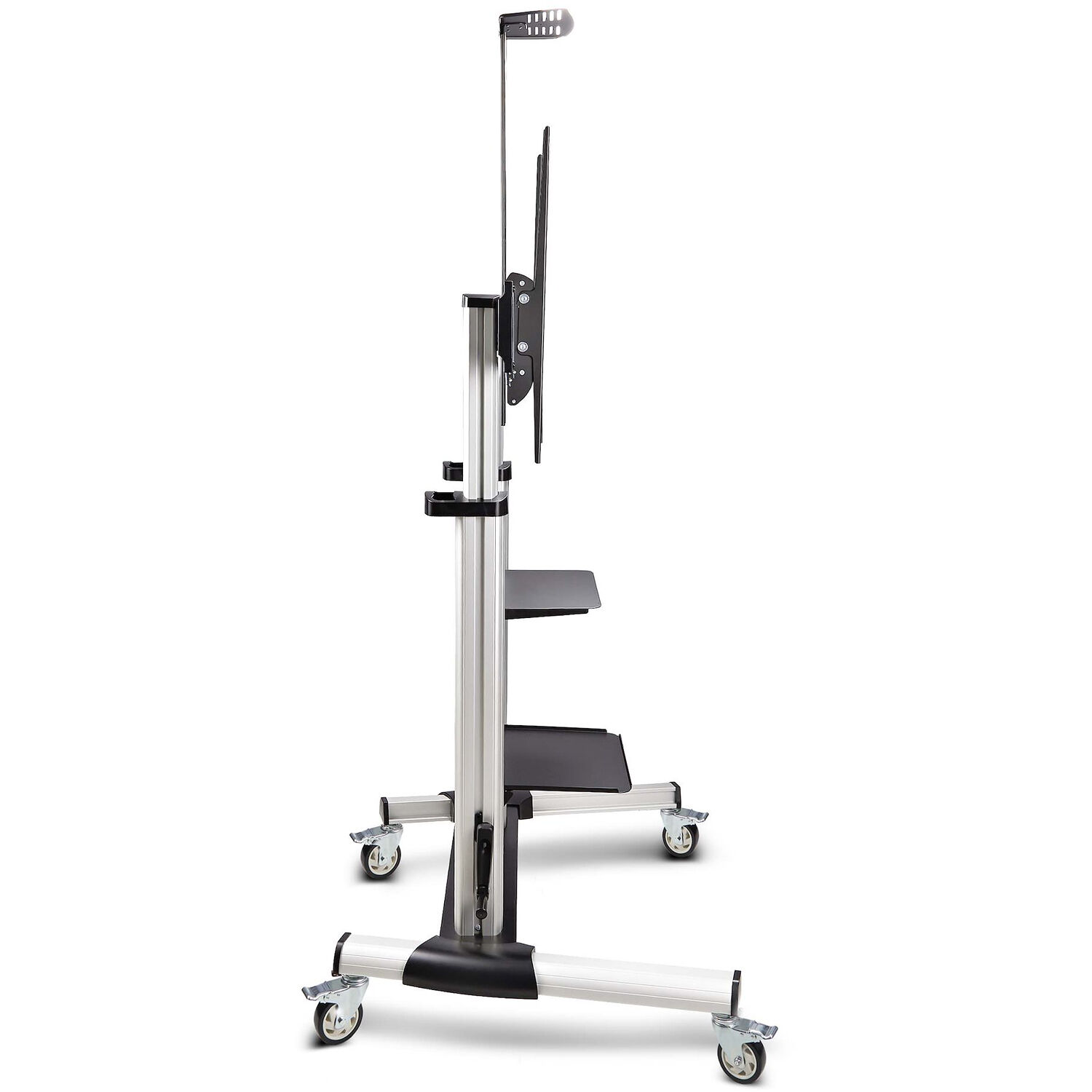 StarTech rolling TV cart portable mount for 60 to 100 inch displays with lockable wheels and adjustable shelves — view 3