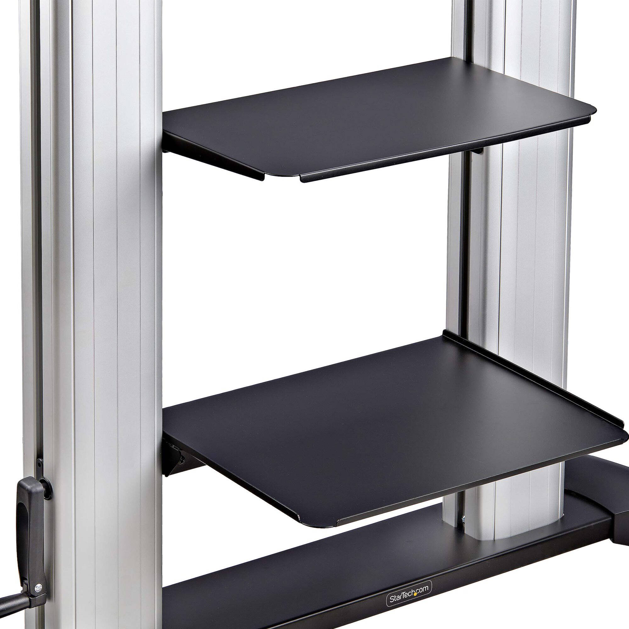 StarTech rolling TV cart portable mount for 60 to 100 inch displays with lockable wheels and adjustable shelves — view 9