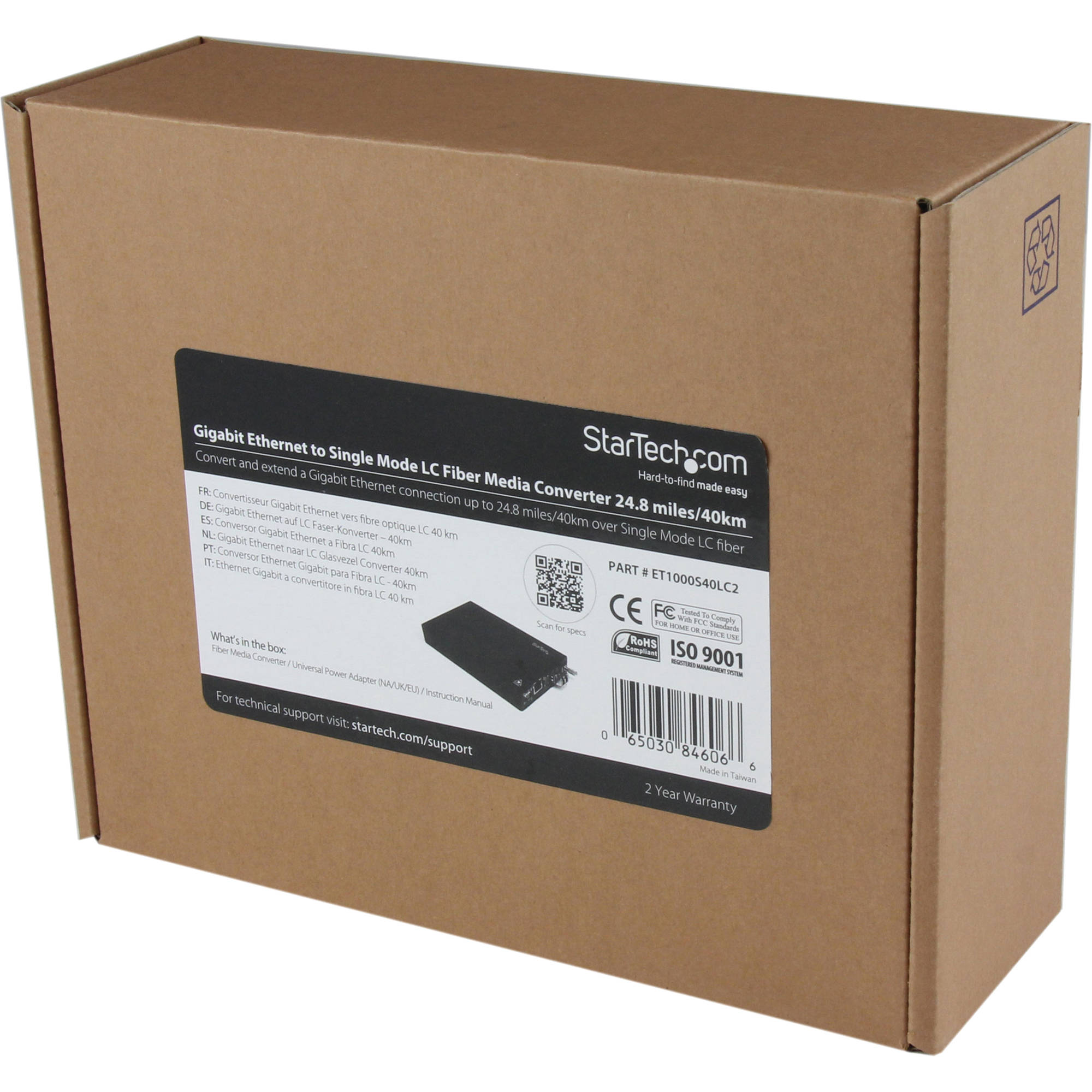 StarTech ET1000S40LC2 Gigabit single-mode fiber media converter with LC connector, TAA compliant — view 6
