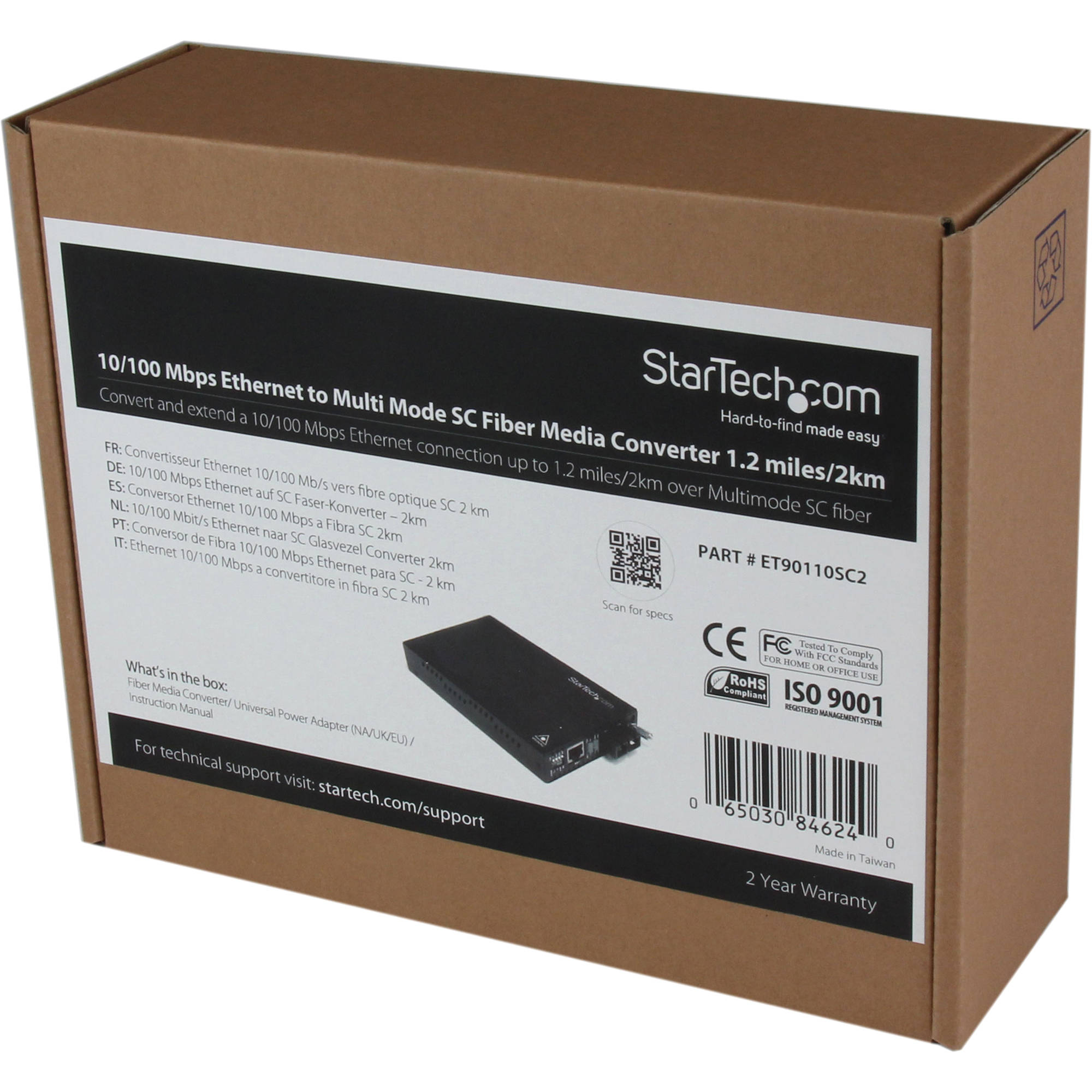StarTech ET90110SC2 Ethernet to multimode SC fiber media converter for 2 km network extension — view 6