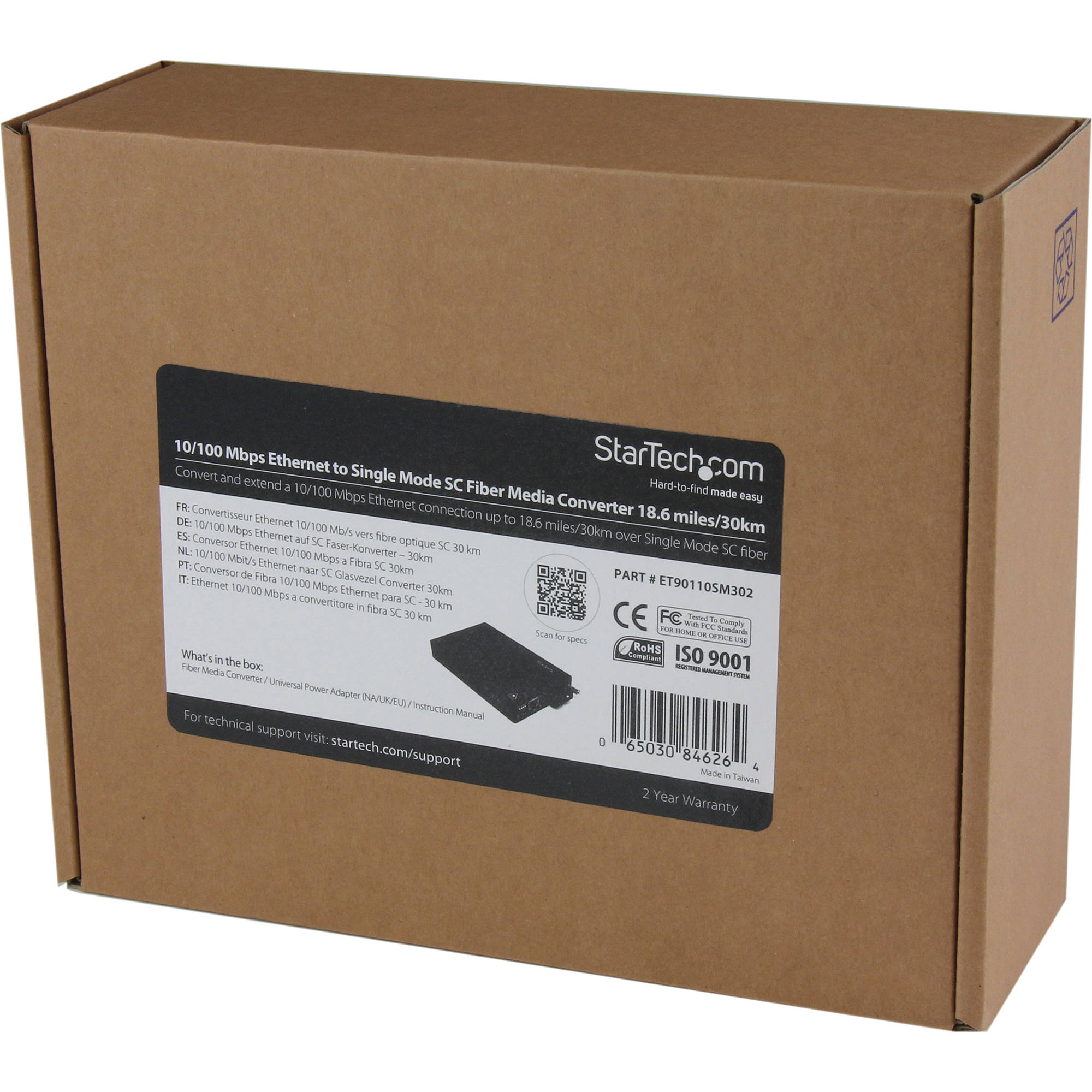 StarTech ET90110SM302 Ethernet to single-mode fiber converter with SC connector — view 6