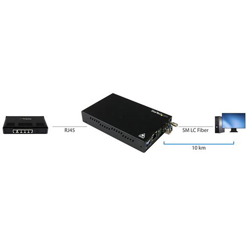 StarTech ET91000SM10 Gigabit Ethernet copper-to-fiber media converter for single-mode LC links up to 10 km — view 5