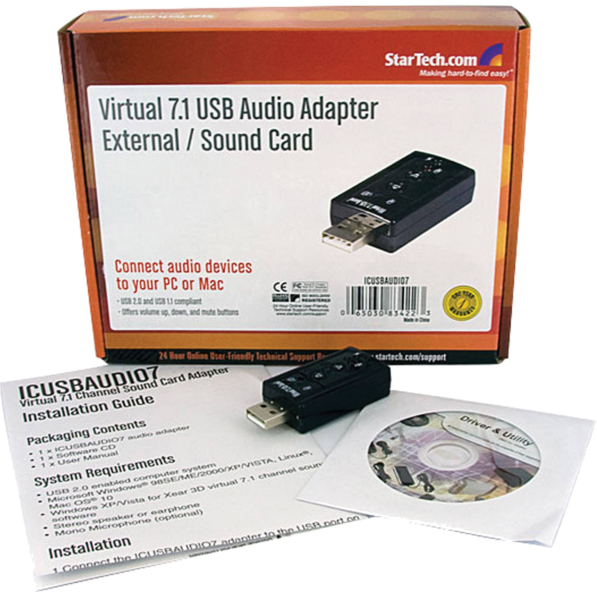 StarTech ICUSBAUDIO7 USB stereo audio adapter for headphones speakers and microphone — view 4
