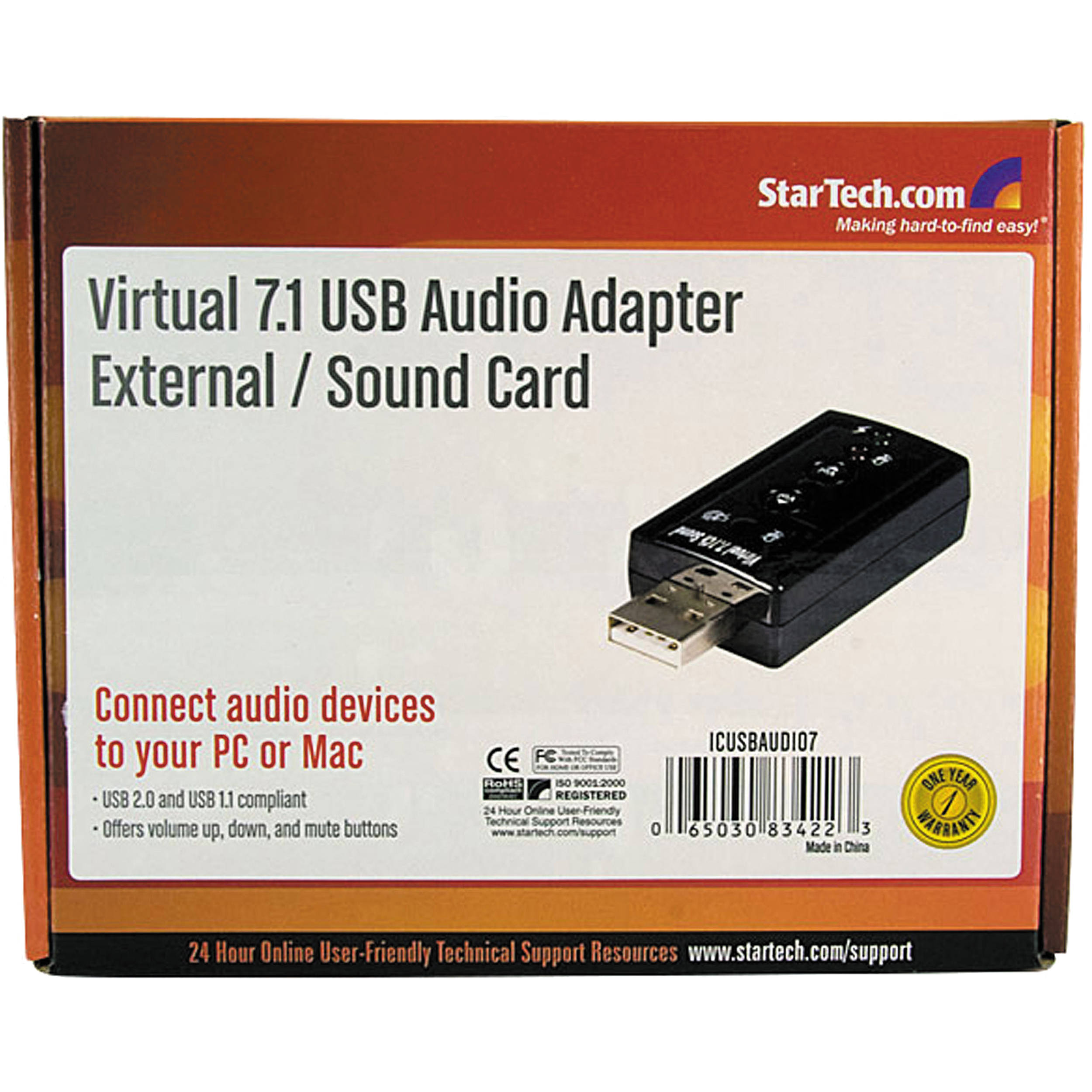 StarTech ICUSBAUDIO7 USB stereo audio adapter for headphones speakers and microphone — view 5