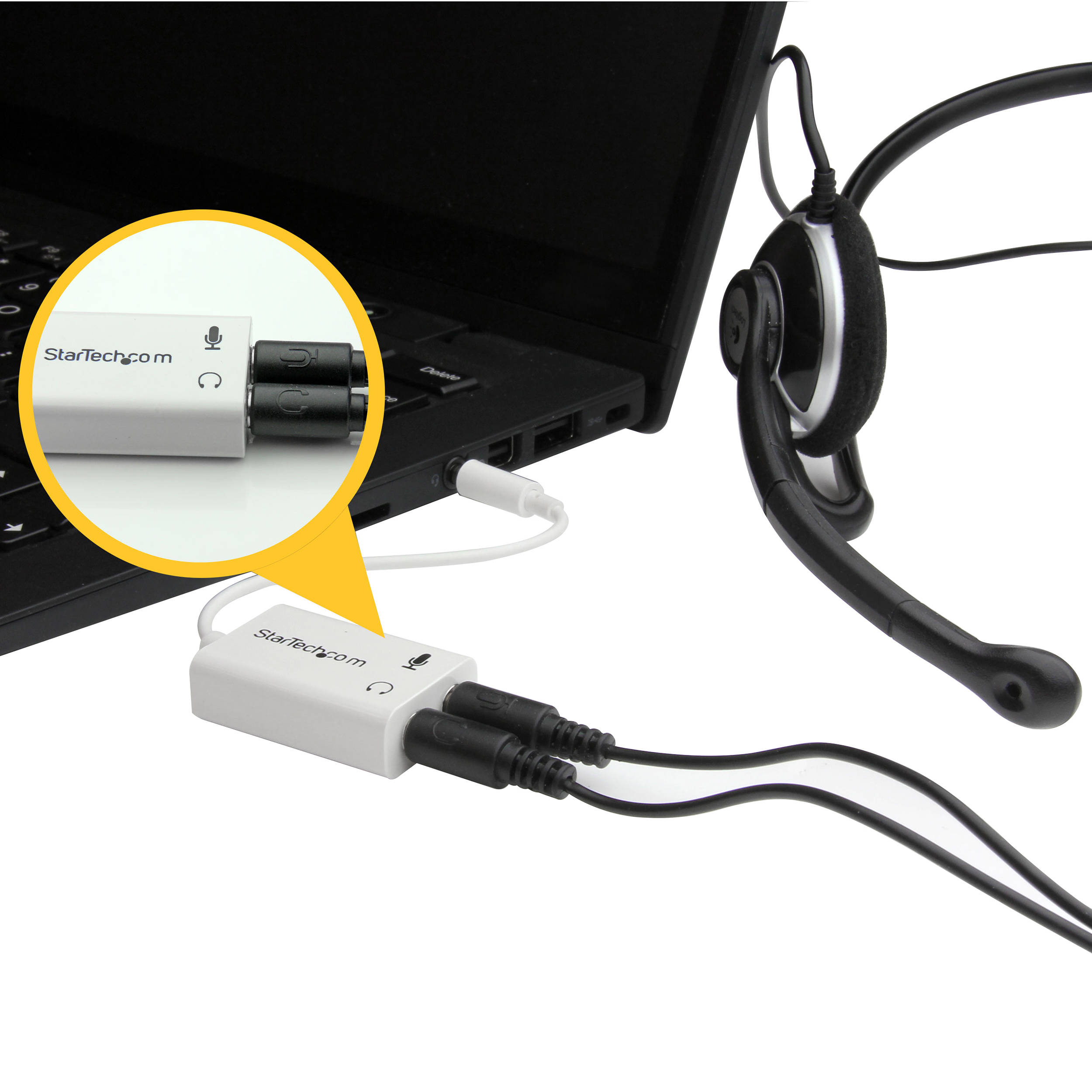 StarTech headset splitter cable with 4-pin connector to dual 3-position audio connectors — view 5