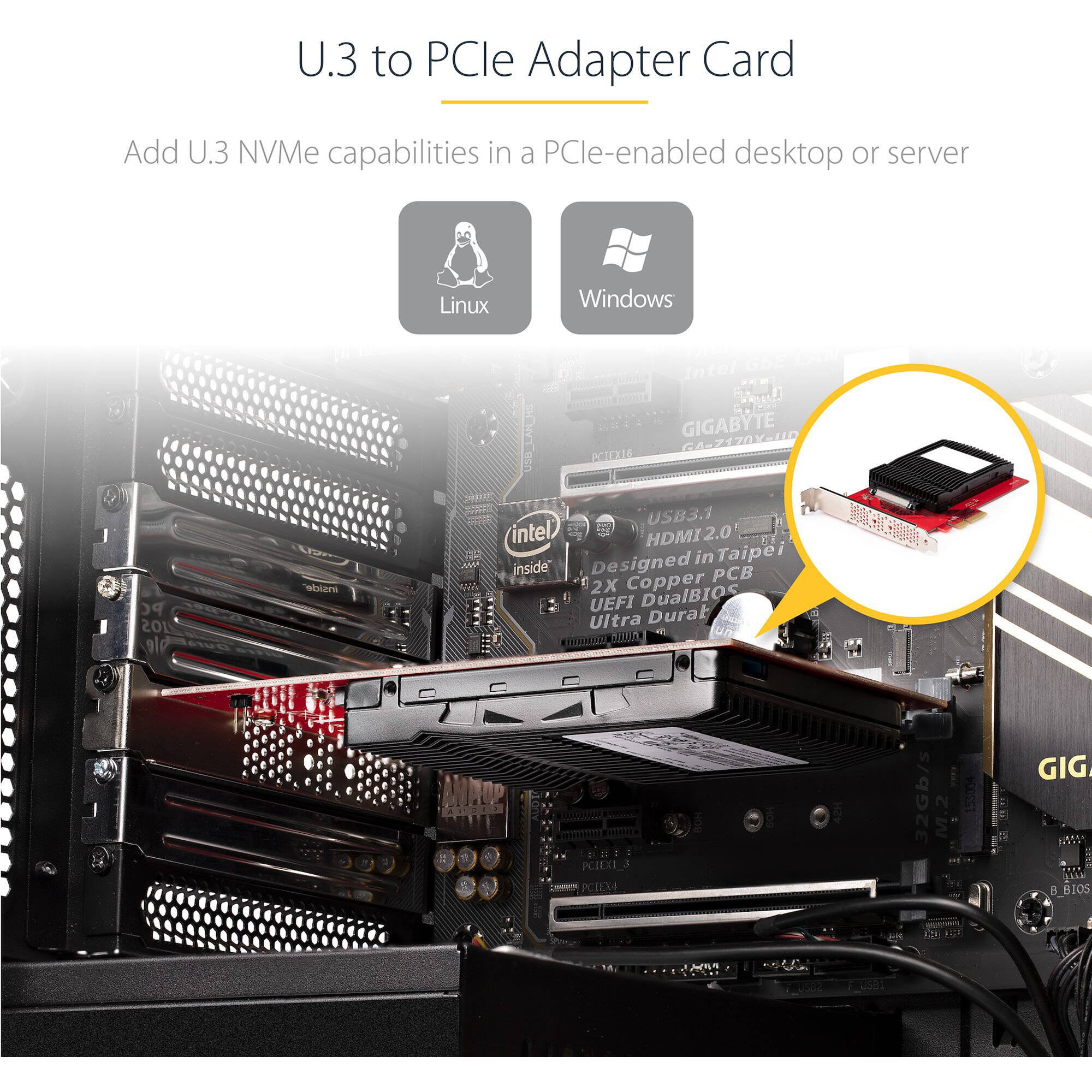 StarTech PEX4SFF8639U3 U.3 to PCIe adapter card for 2.5-inch NVMe SSDs — view 10
