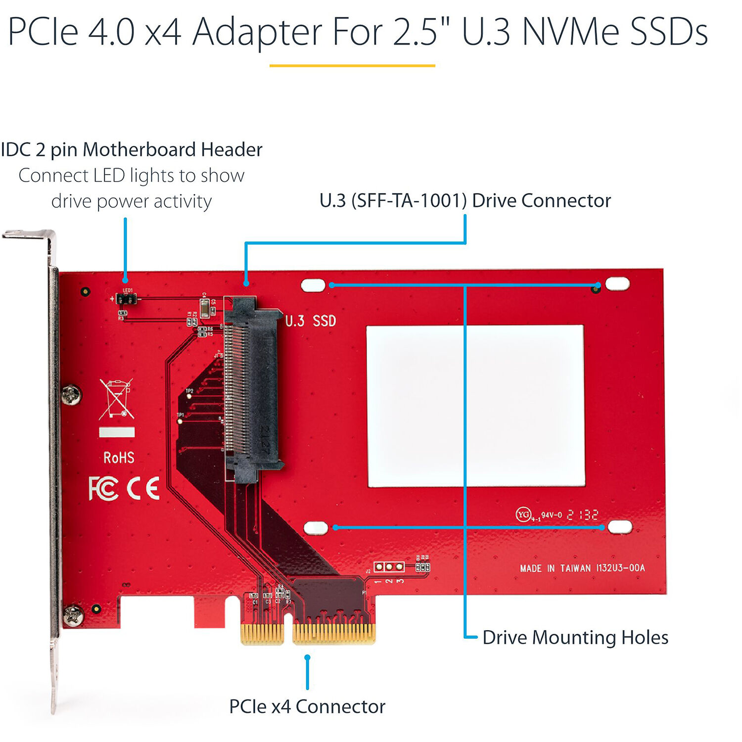 StarTech PEX4SFF8639U3 U.3 to PCIe adapter card for 2.5-inch NVMe SSDs — view 7
