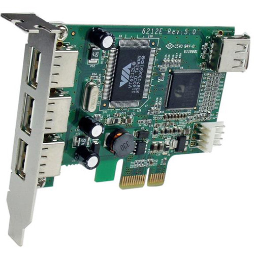 StarTech PEXUSB4DP low-profile 4-port PCIe USB card with 1 internal and 3 external ports — view 2