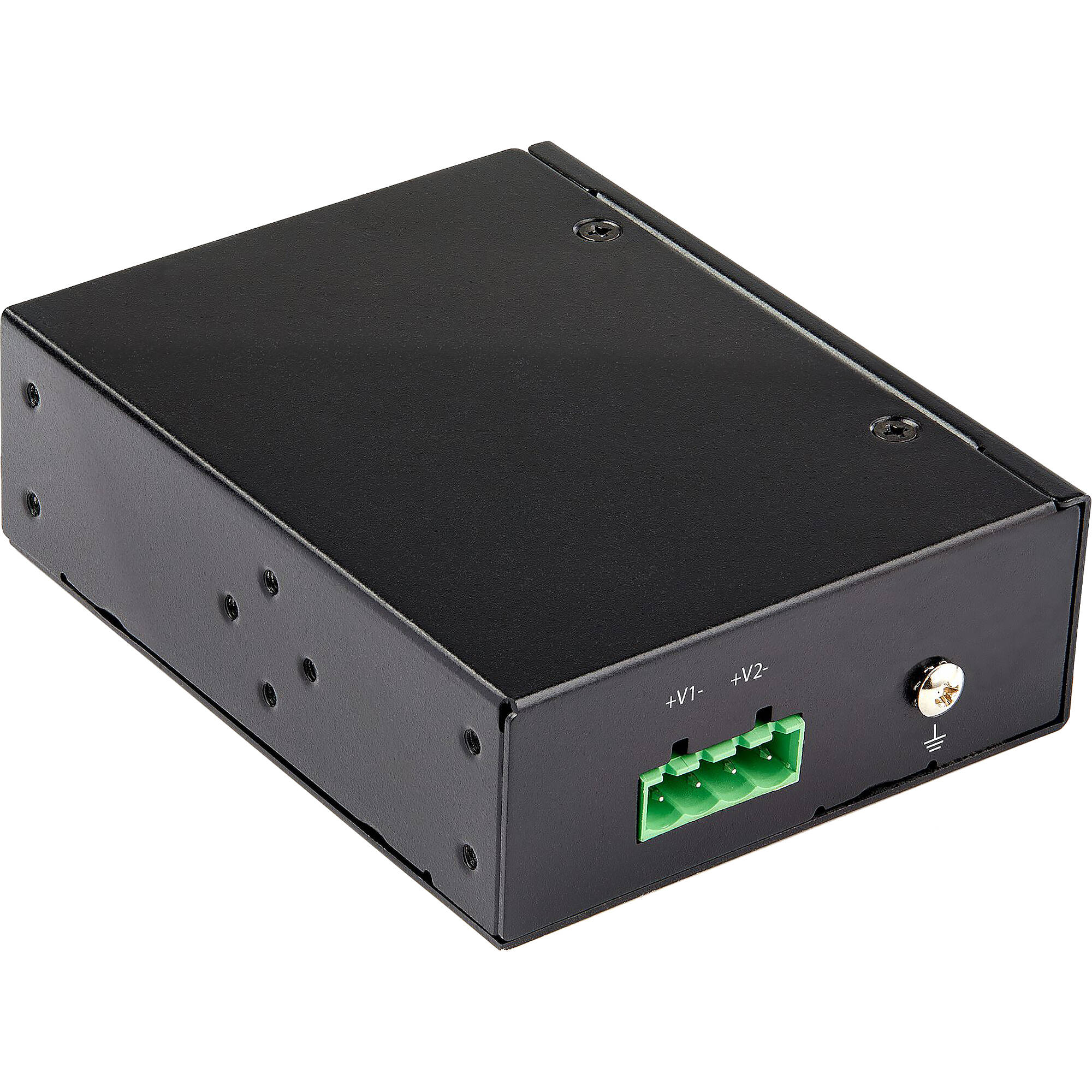 StarTech Gigabit PoE splitter with 90 W output, RJ45 data out, terminal block DC power, and industrial IP-30 housing — view 2
