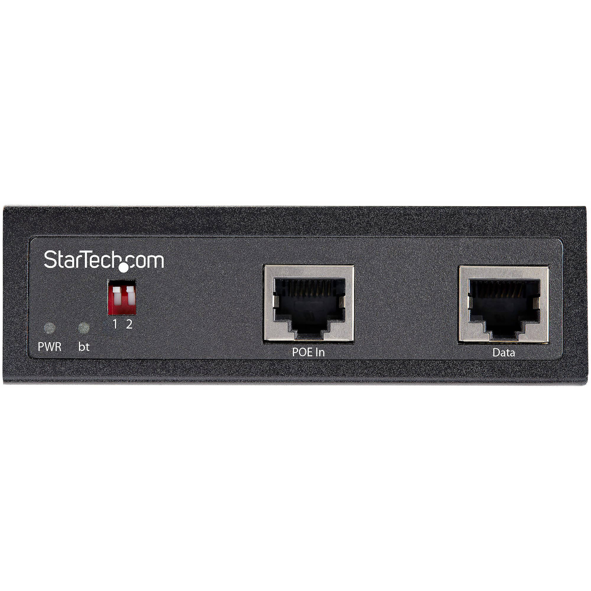 StarTech Gigabit PoE splitter with 90 W output, RJ45 data out, terminal block DC power, and industrial IP-30 housing — view 3