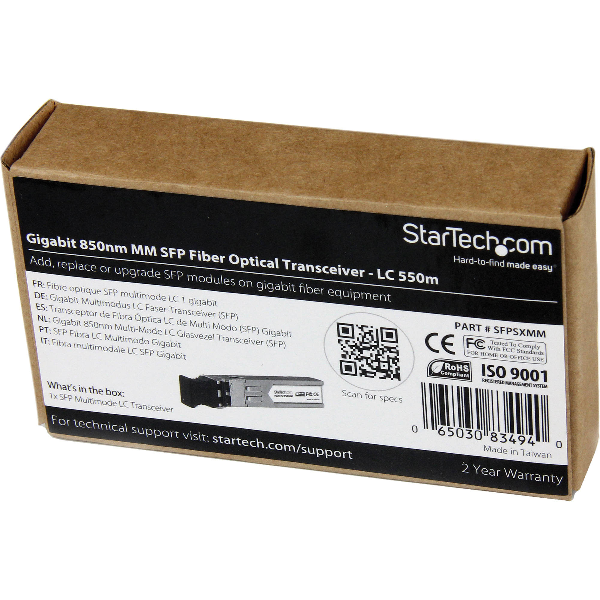 StarTech SFPSXMM 1000BASE-SX SFP transceiver with 850 nm LC multimode fiber connectivity — view 4