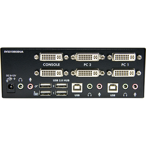 StarTech 2-port dual DVI USB KVM switch with USB 2.0 hub and audio ports — view 3