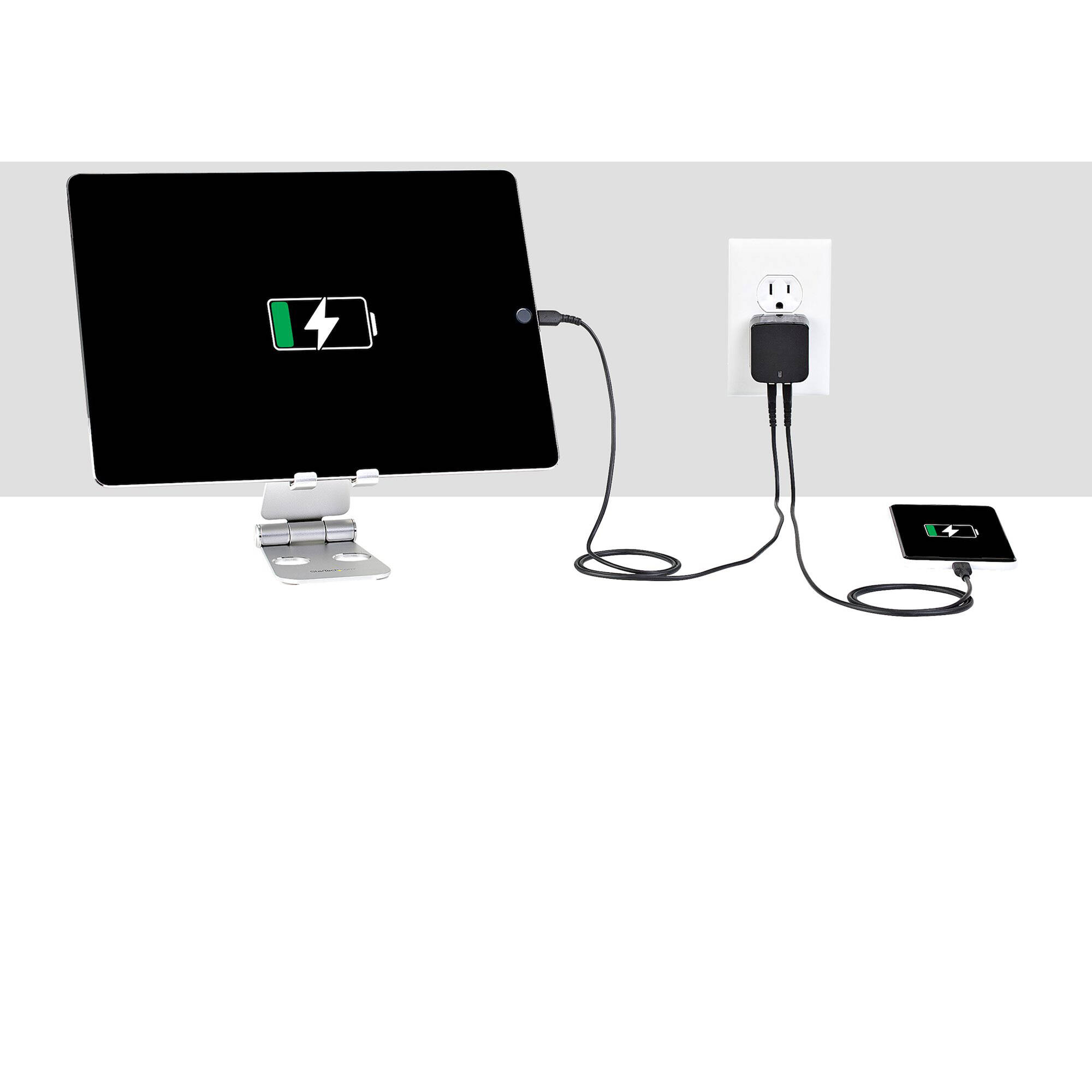 StarTech USB2PACBK 17W dual USB wall charger in black for tablet and phone charging — view 13