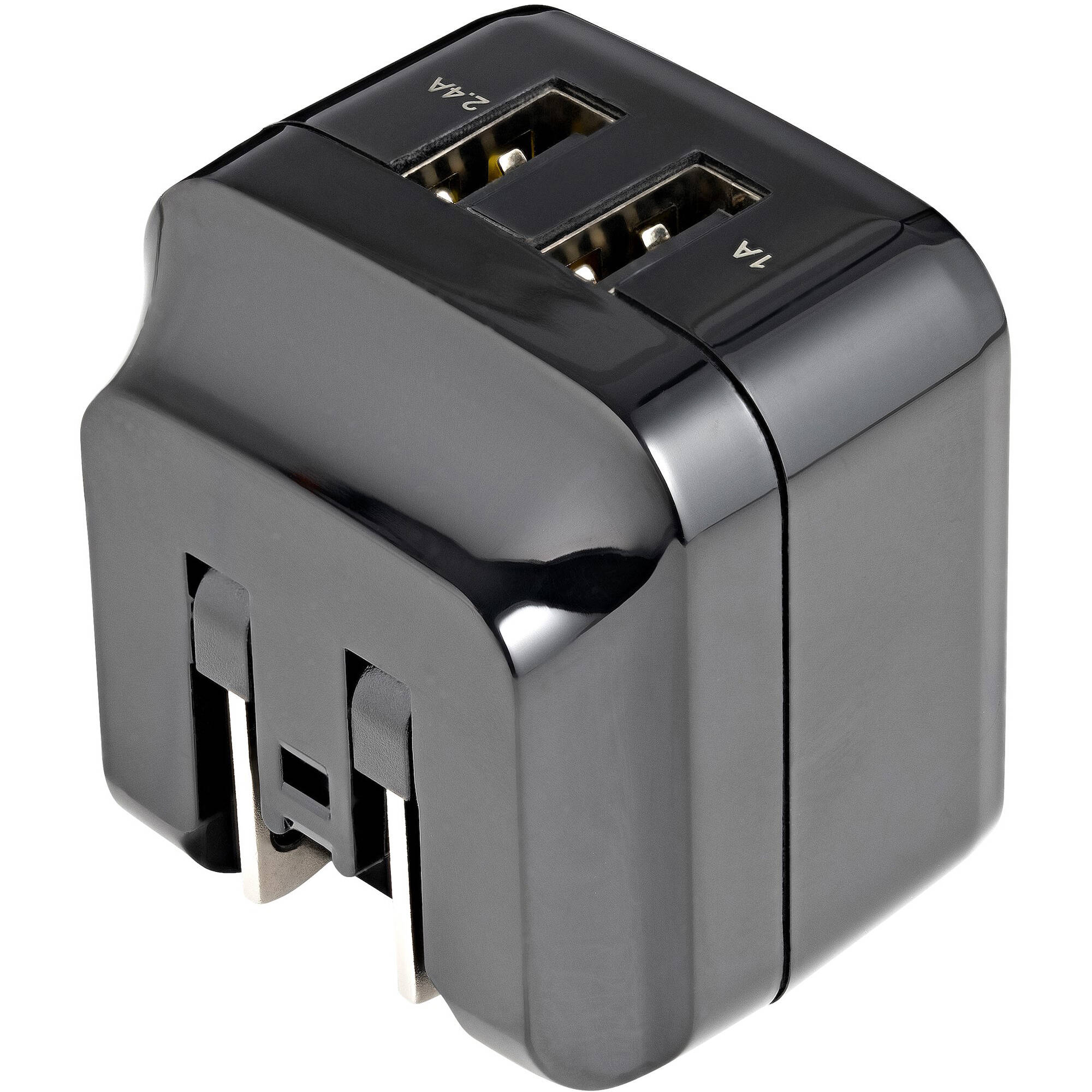 StarTech USB2PACBK 17W dual USB wall charger in black for tablet and phone charging — view 2