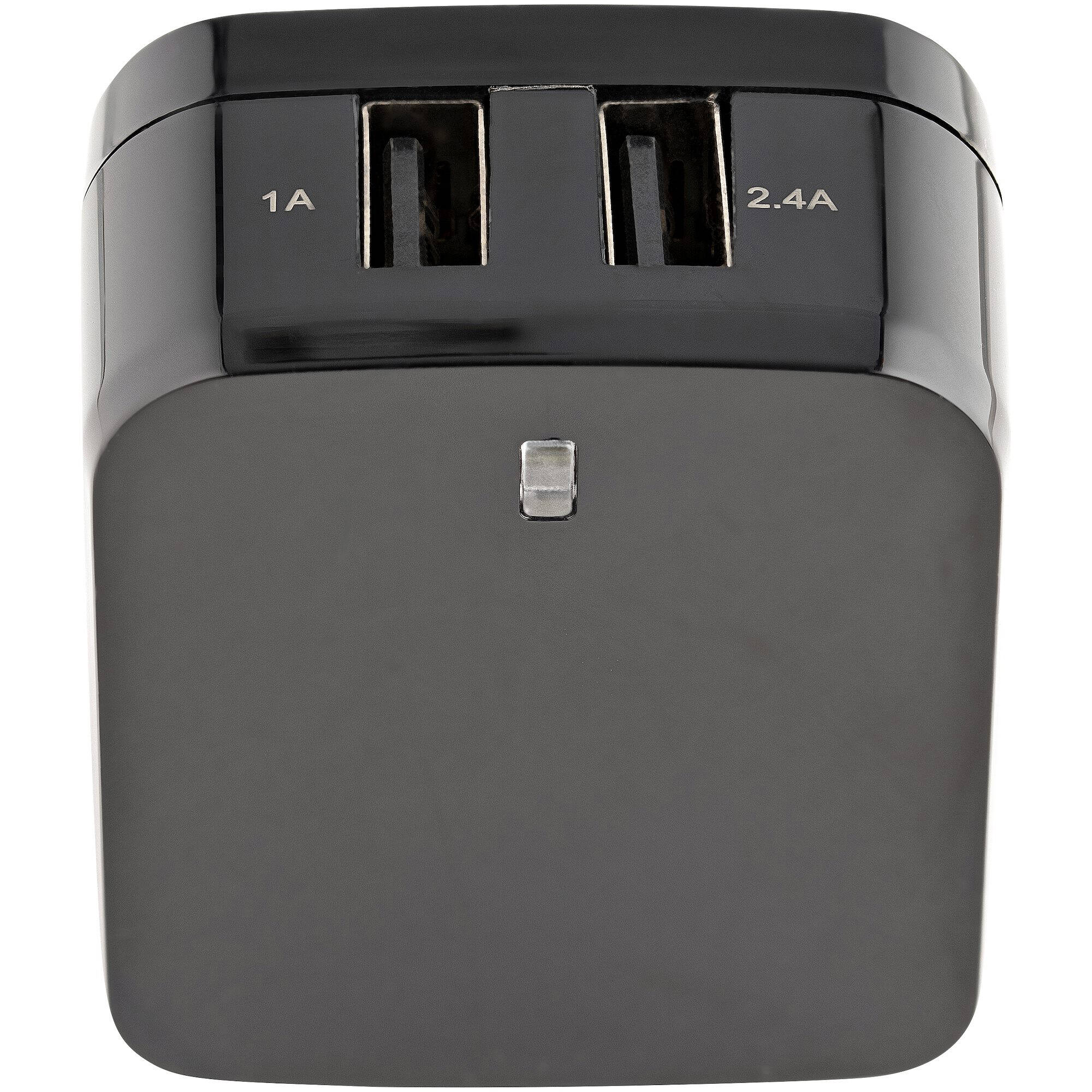StarTech USB2PACBK 17W dual USB wall charger in black for tablet and phone charging — view 4