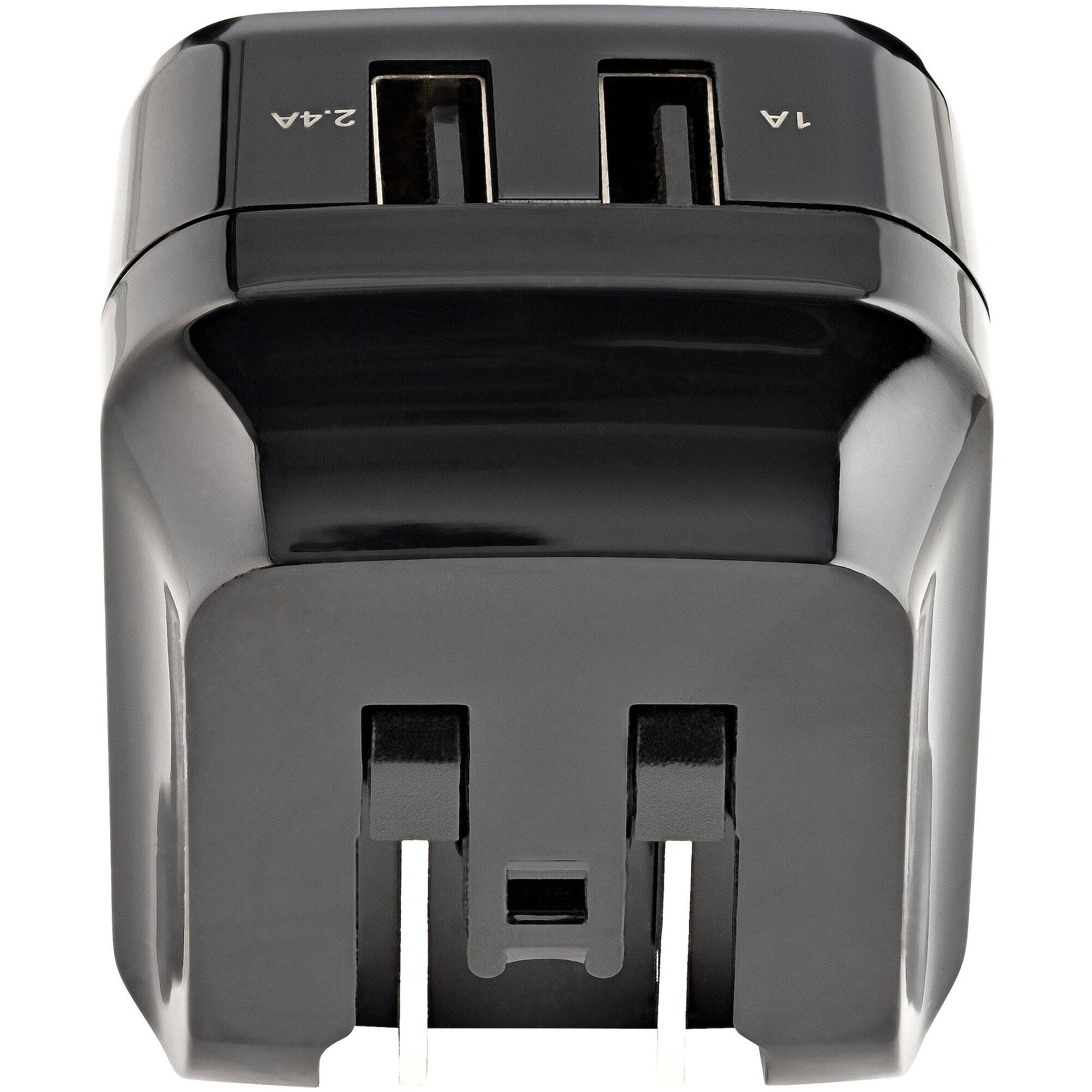 StarTech USB2PACBK 17W dual USB wall charger in black for tablet and phone charging — view 6