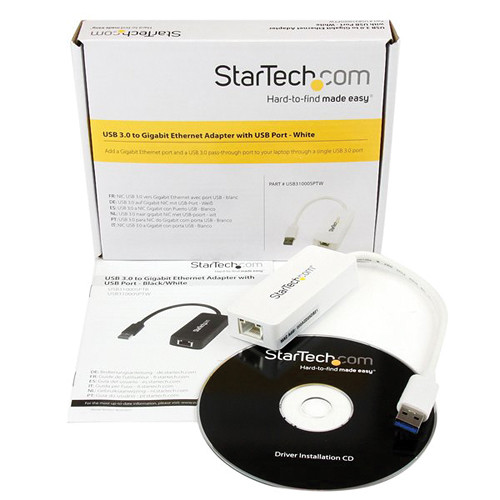 StarTech USB 3.0 Gigabit NIC white adapter with Ethernet and USB passthrough — view 5