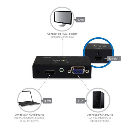 StarTech VS221VGA2HD HDMI and VGA to HDMI converter switch for 1080p AV source switching — view 4