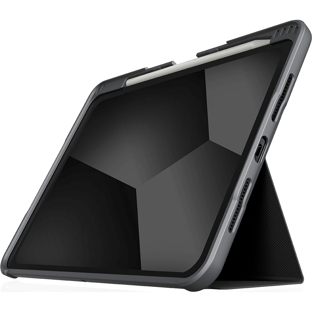 STM Goods Dux Plus case for iPad Pro 11 M4 in black showing magnetic closure and clear polycarbonate back — view 3