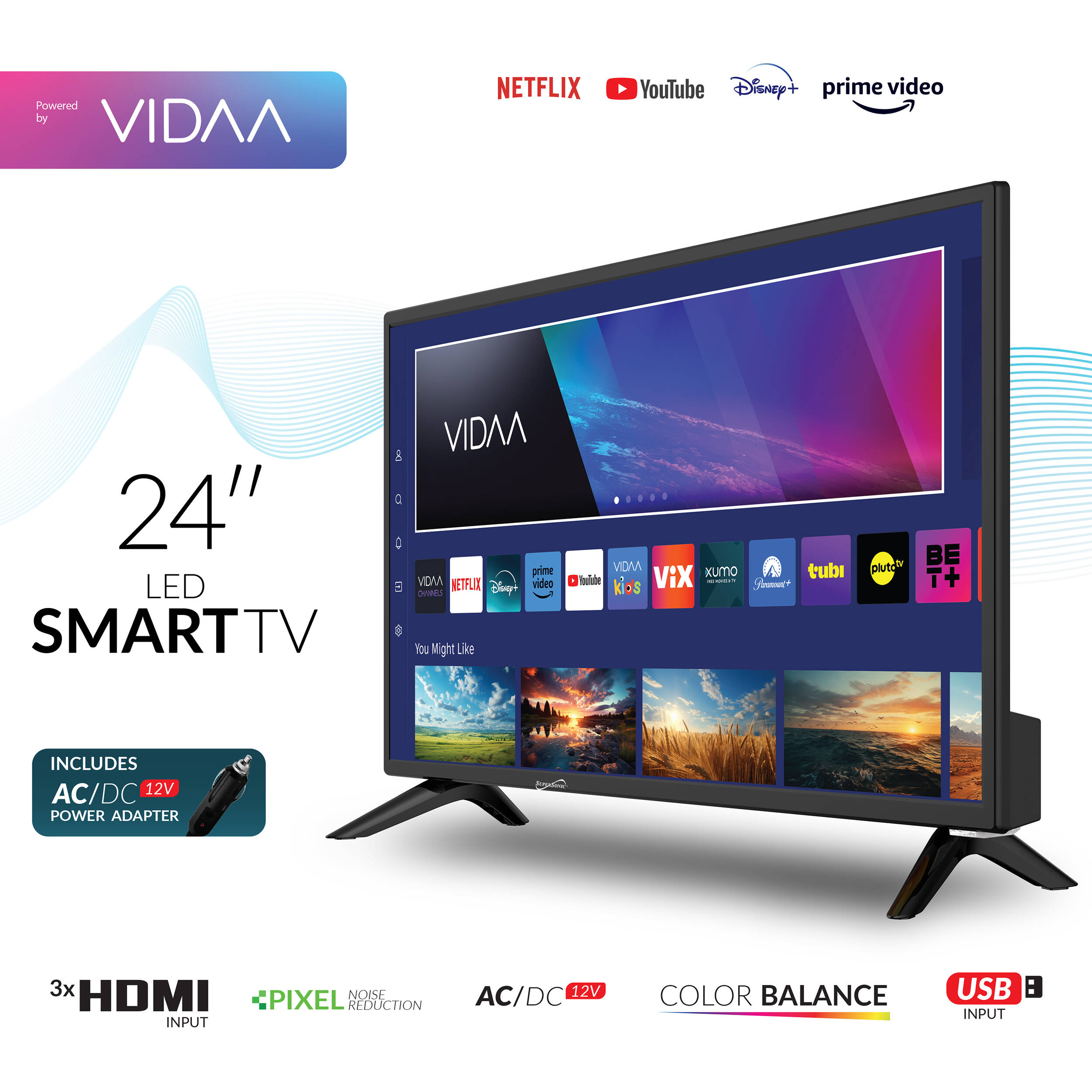 Supersonic 24-inch VIDAA LED smart TV with compact HD display — view 5