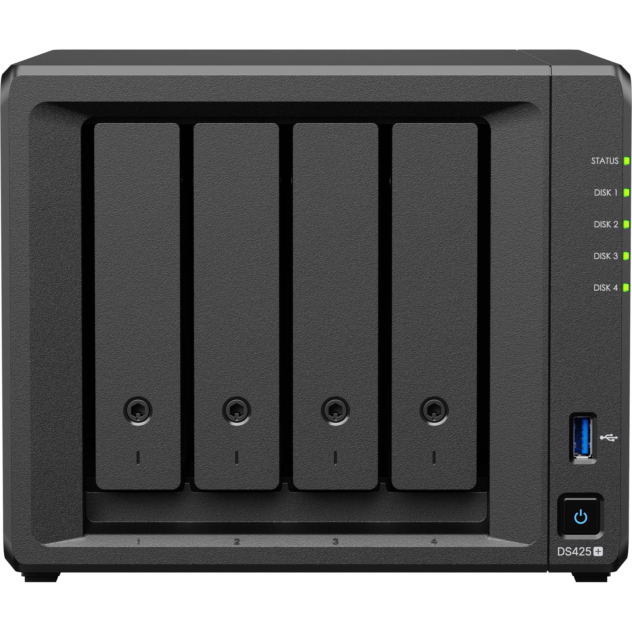 Synology DS425+ 4-bay DiskStation NAS chassis, diskless desktop storage array — view 2