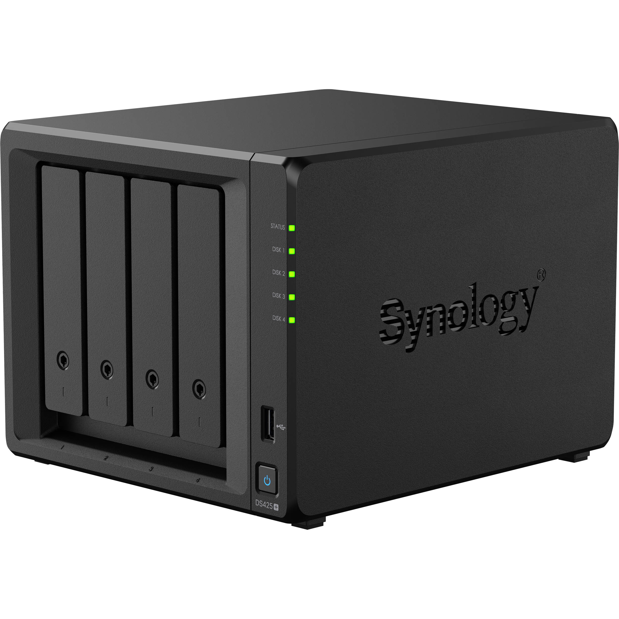 Synology DS425+ 4-bay DiskStation NAS chassis, diskless desktop storage array — view 3