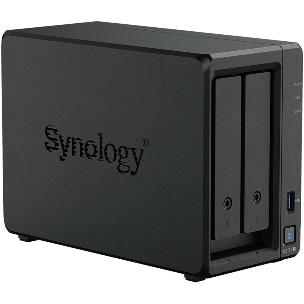 Synology DS725+ 2-bay desktop NAS chassis, diskless, front view — view 3