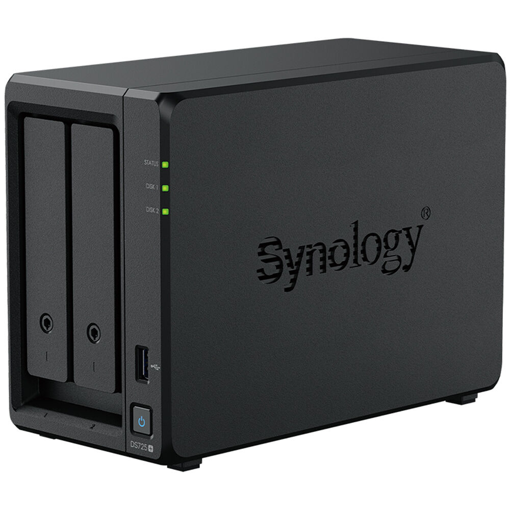 Synology DS725+ 2-bay desktop NAS chassis, diskless, front view — view 4