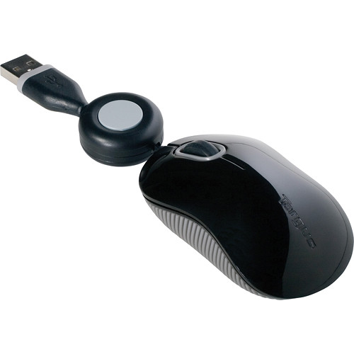Targus AMU75US compact optical mouse in black and gray with retractable USB cable — view 2