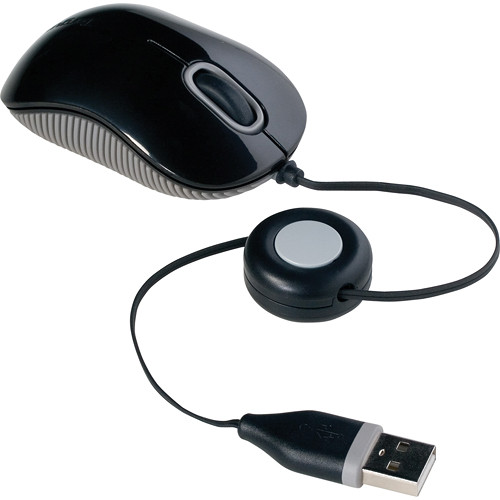 Targus AMU75US compact optical mouse in black and gray with retractable USB cable — view 3