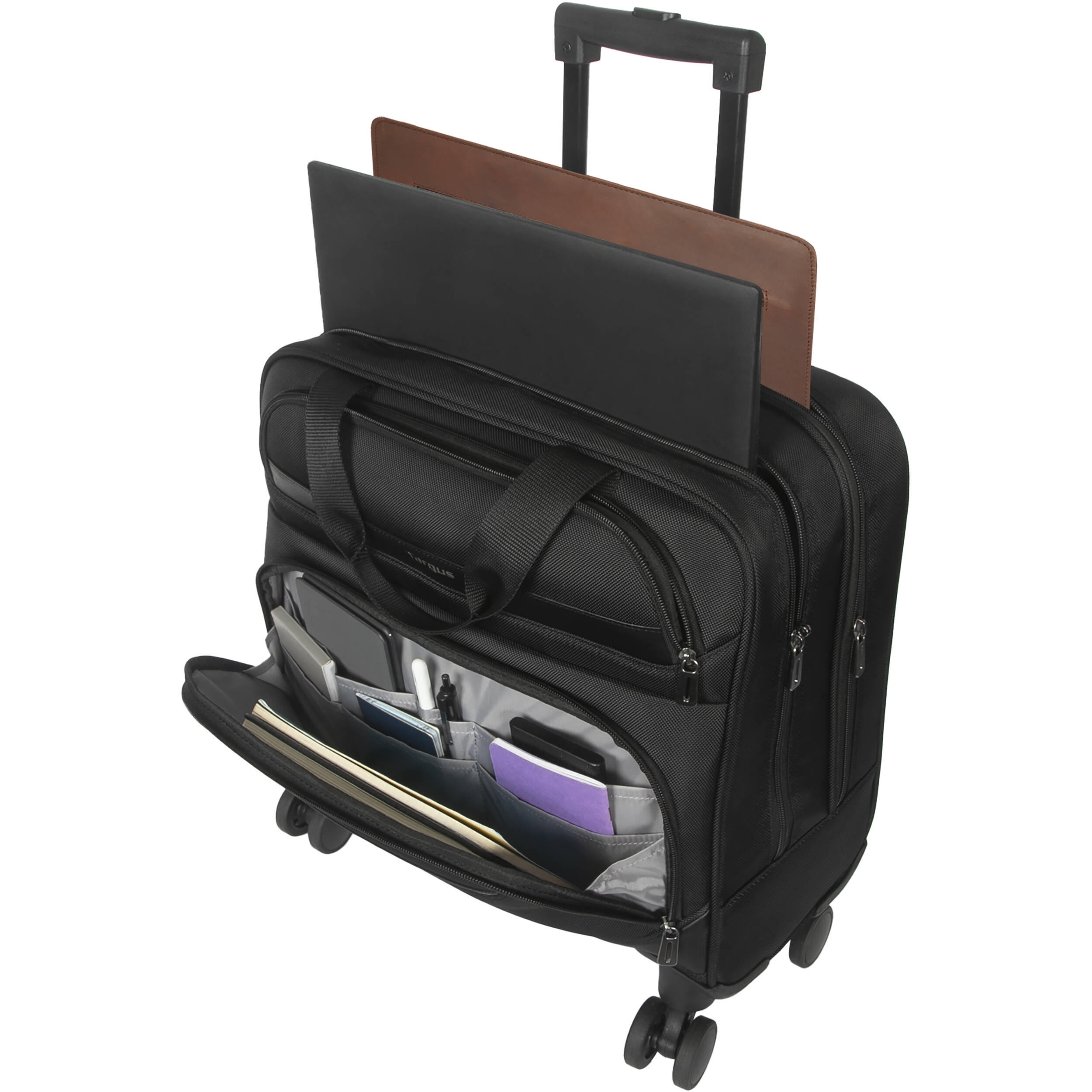 Targus 15–16" black 4-wheel rolling laptop case with telescoping handle — view 2