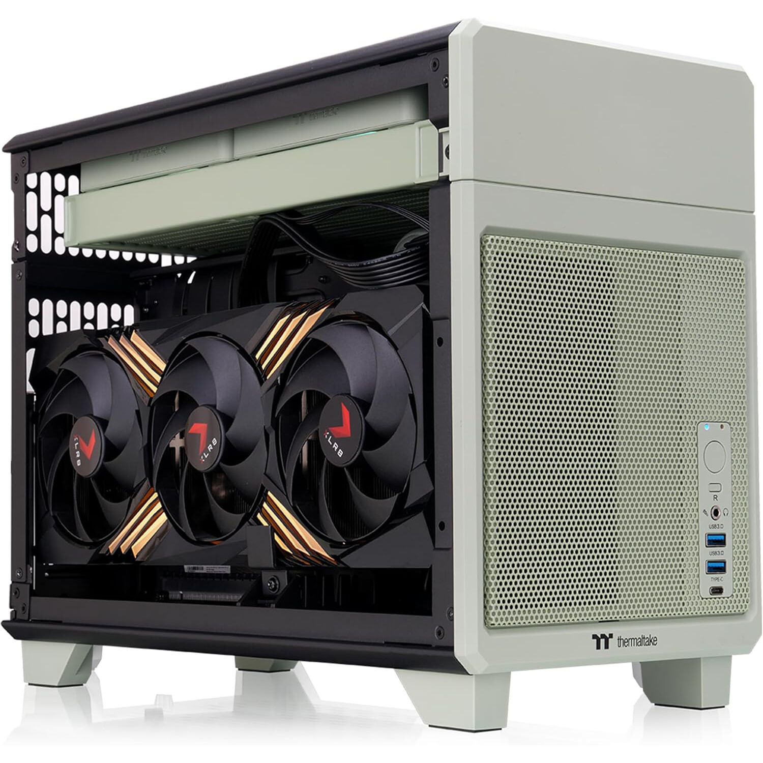 Thermaltake Tower 600 Racing Green vertical mid-tower PC case with tempered glass panels and upright GPU support — view 4