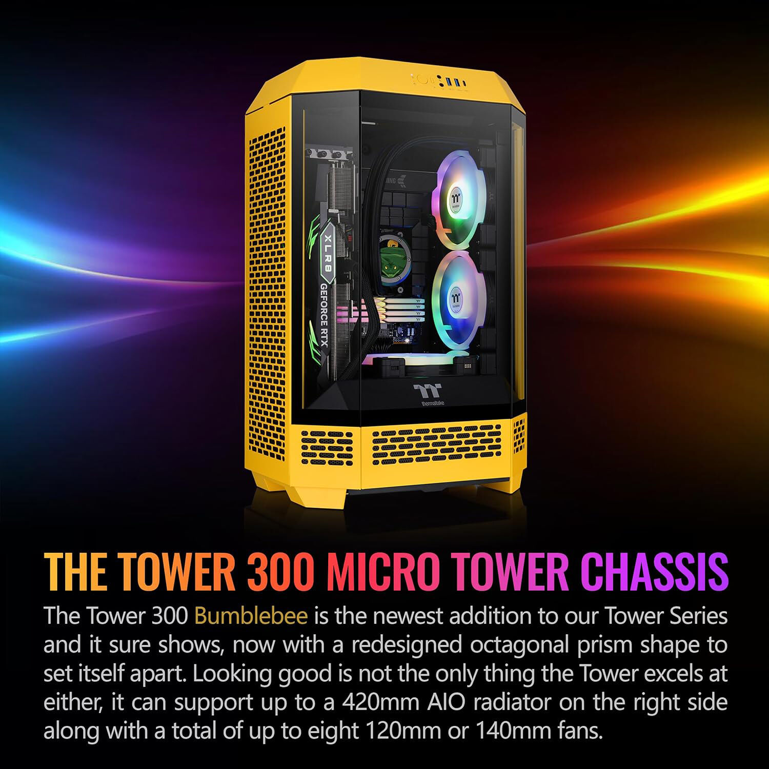 Thermaltake Tower 300 Bumblebee vertical mini tower PC case with octagonal prism design — view 2