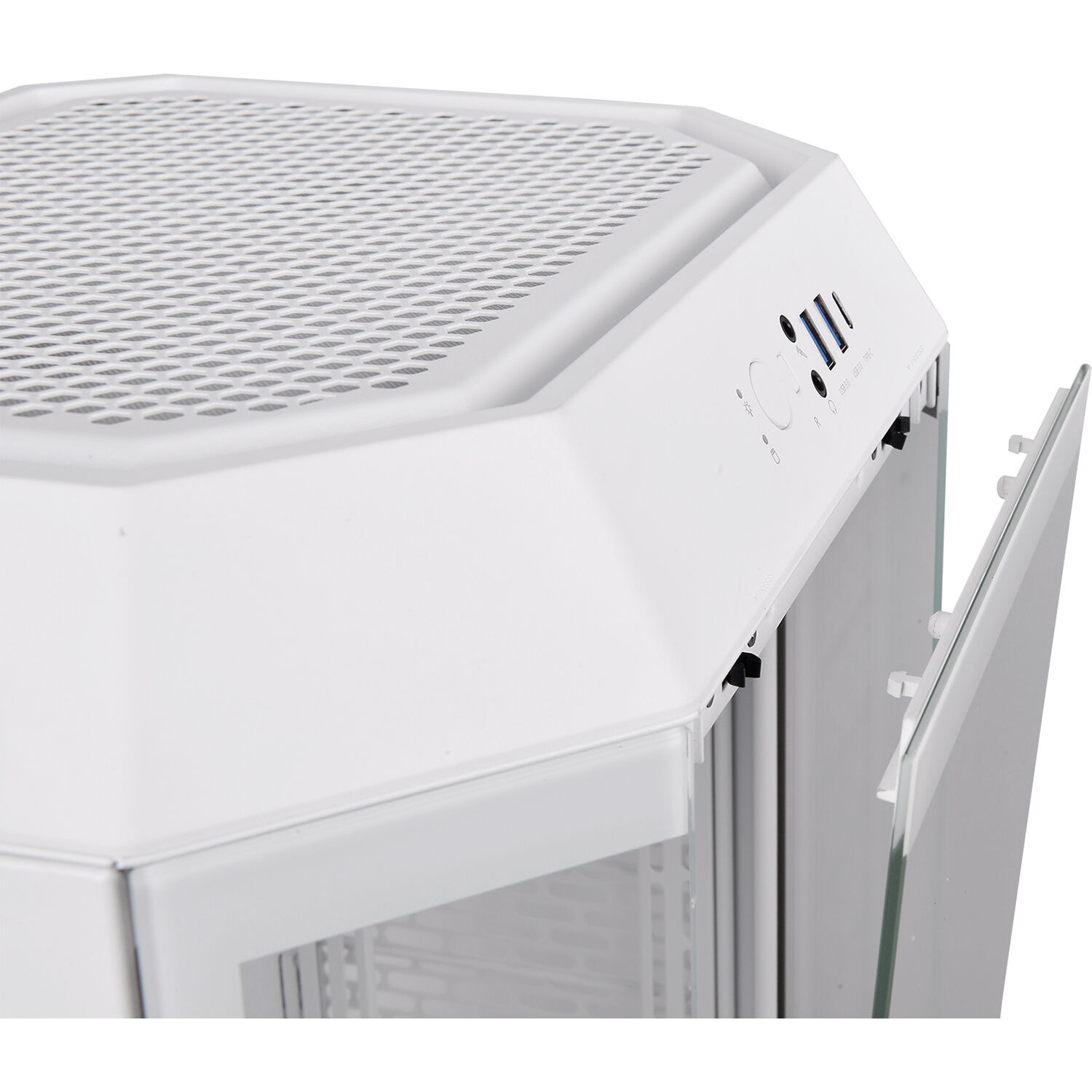 Thermaltake Tower 300 Snow vertical mid tower PC case in white with octagonal prism design — view 10